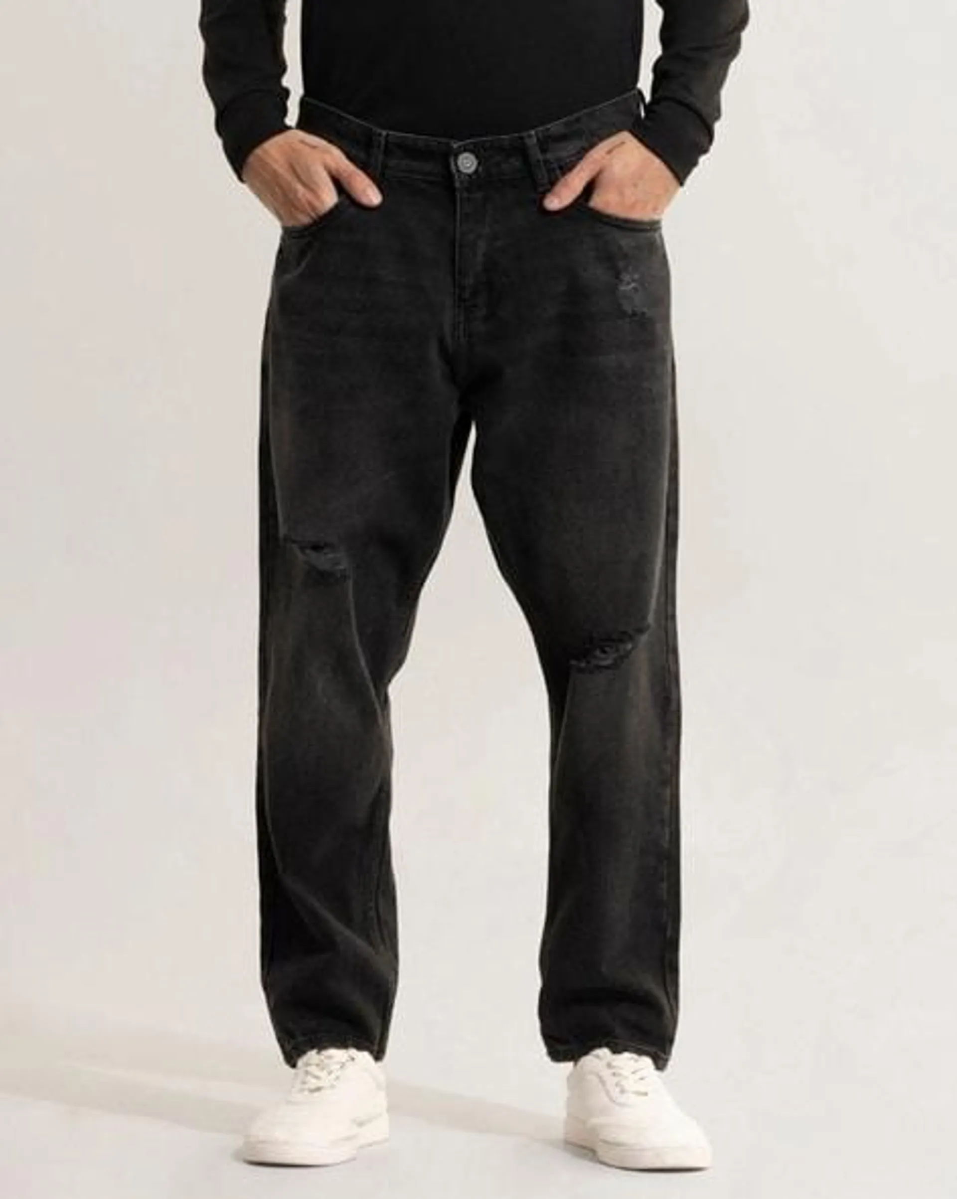 Lightly Washed Distressed Baggy Relaxed Fit Jeans