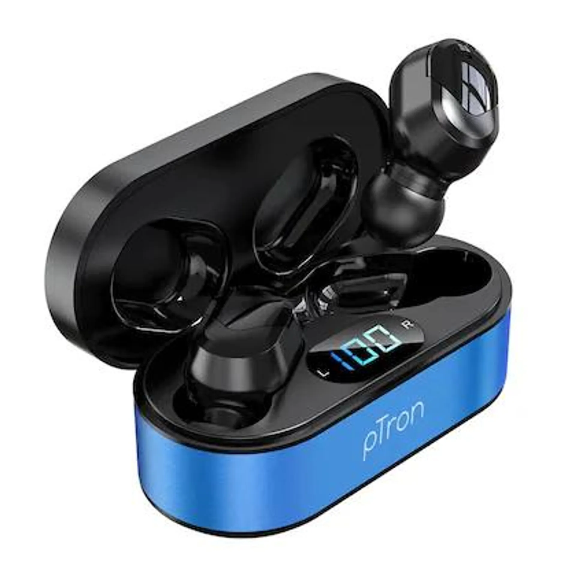 pTron Bassbuds Plus in-Ear True Wireless Stereo Headphones with Mic, Deep Bass TWS Earbuds, Made in India Bluetooth Earphones with Voice Assistance, IPX4 Sweat & Water Resistant Earbuds (Blue & Black)