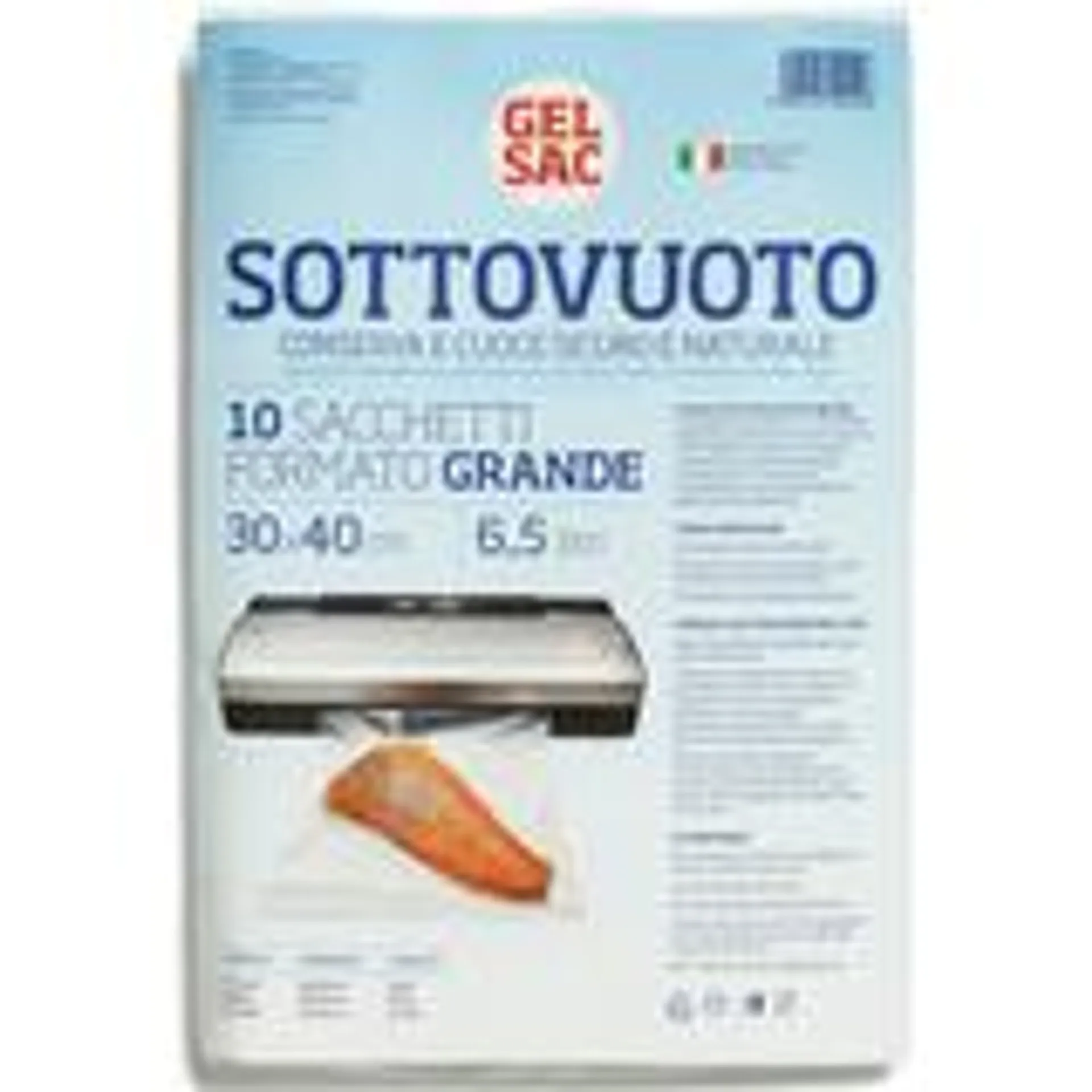 GEL SAC 10 SACCHETTI SOTTOVUOTO GOFFRATO FORMATO GRANDE 30x40 CM 6,5 LITRI