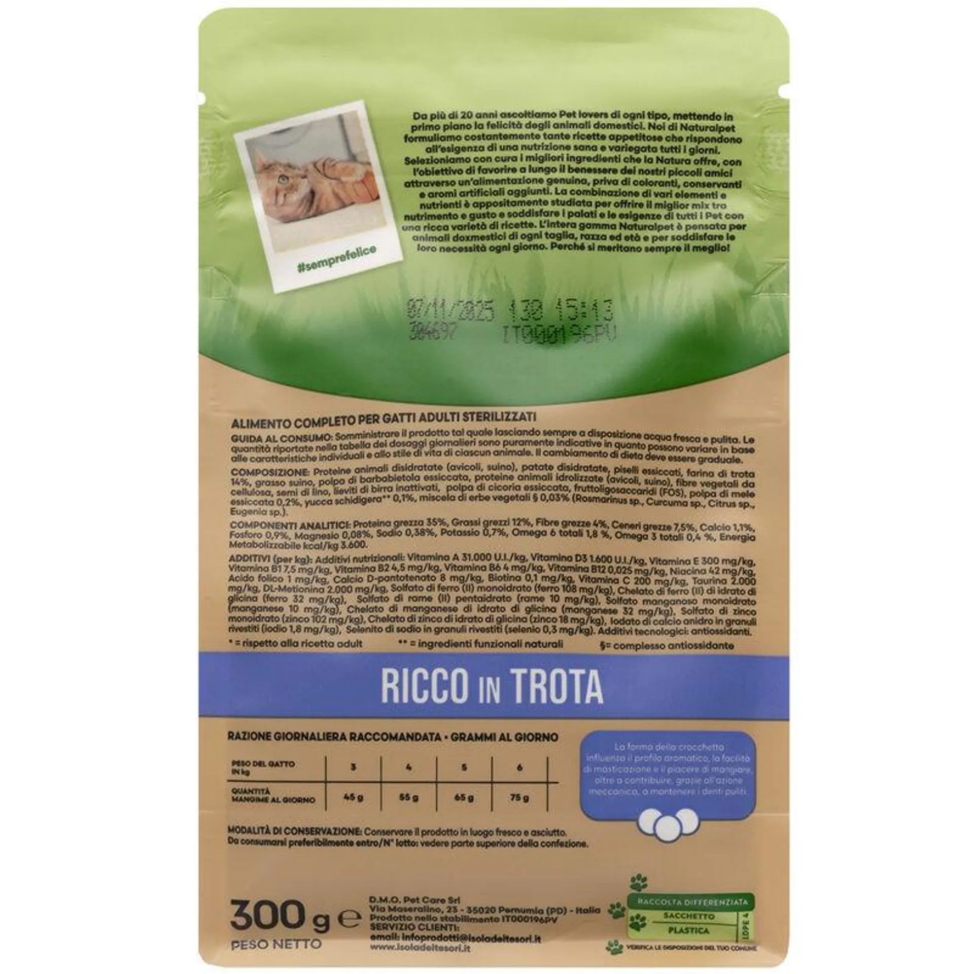 Naturalpet Premium Cat Adult Sterilised ricco in Trota 300g