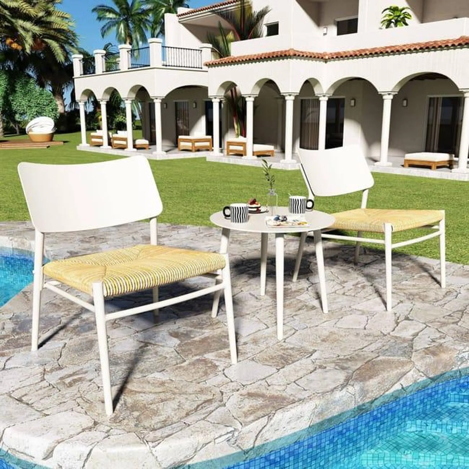 Set di 3 mobili da balcone in alluminio, rattan PE, portata 150 kg, per terrazza, giardino e balcone, beige