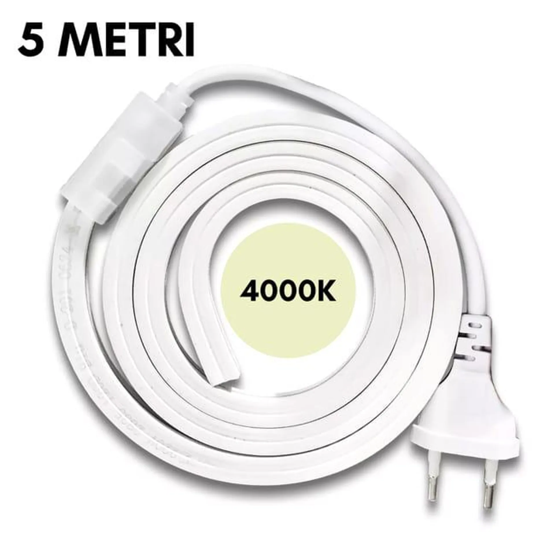 Striscia LED SMD 2835 120D Impermeabile IP65 220V per Profili da 10mm Flessibile Resistente potente per Interni ed Esterni BIANCO NATURALE 4000K 5MT