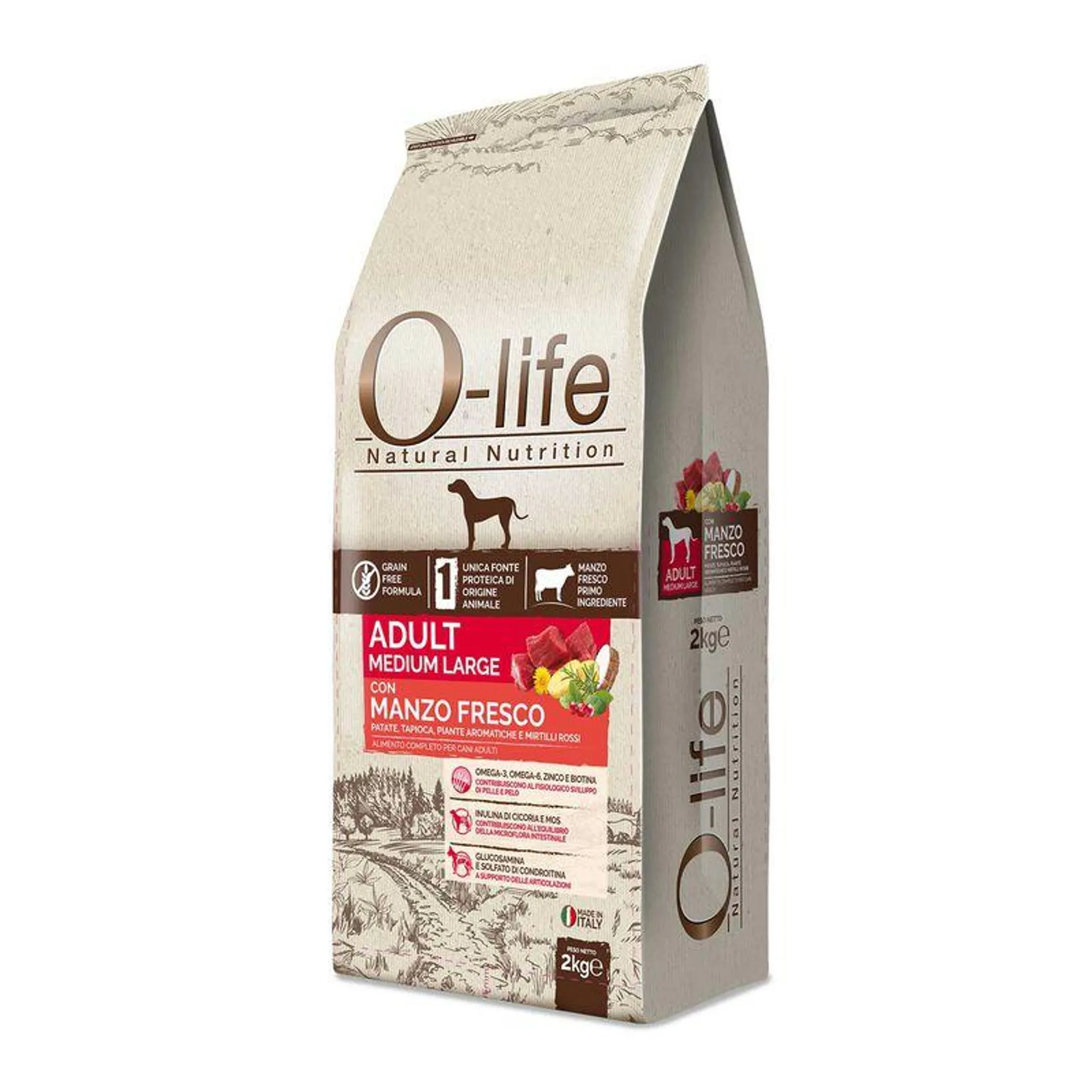 O-life Dog Adult Medium Large con Manzo Fresco 2 kg