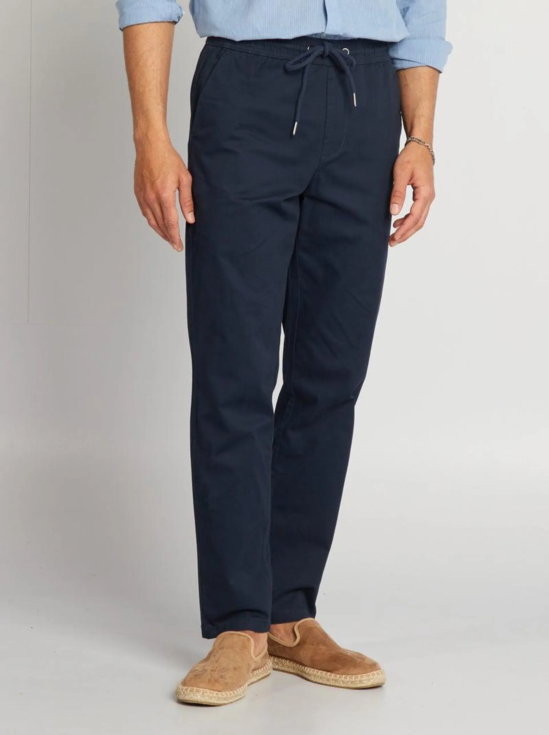 Pantaloni chino con vita elasticizzata - BLU