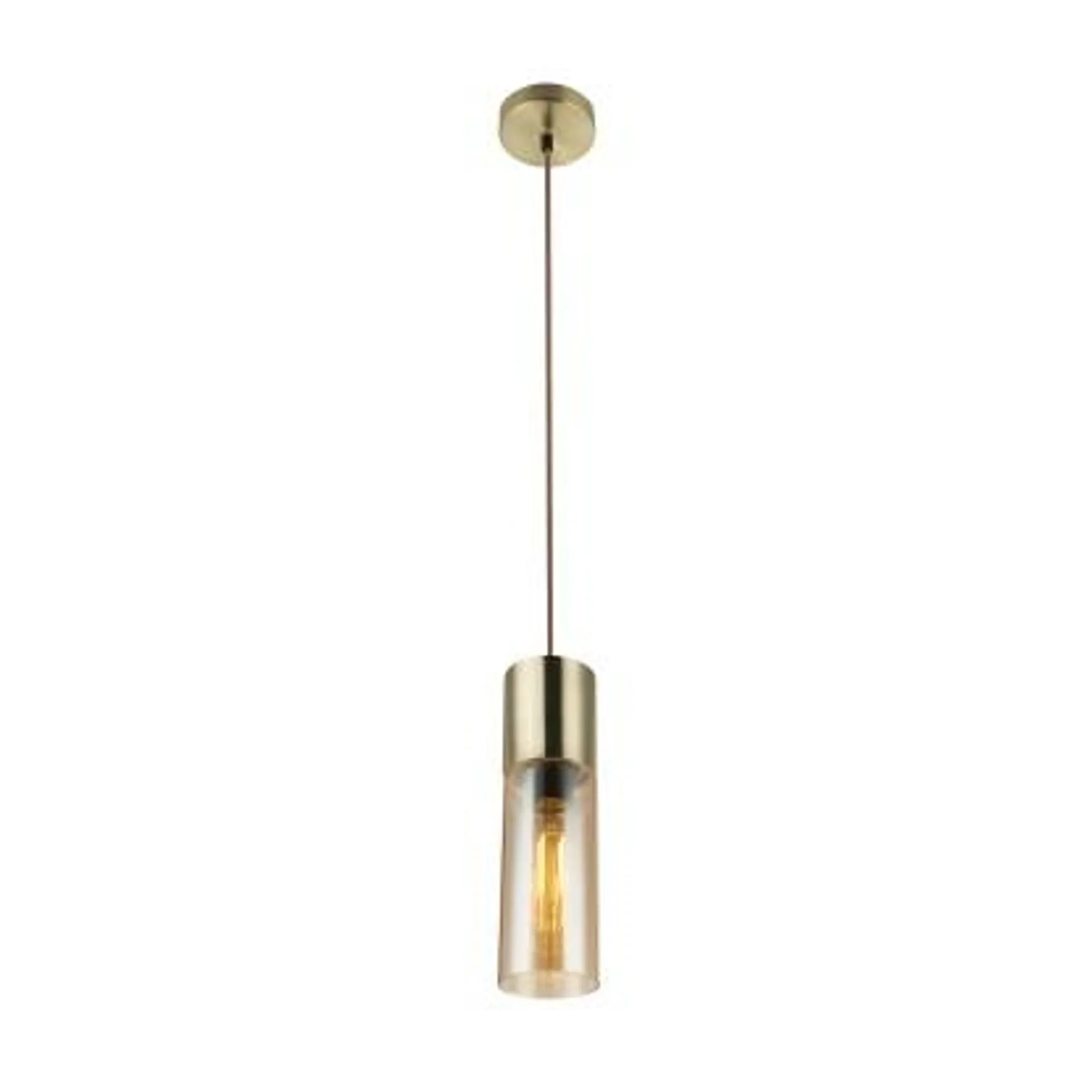 Lampada sospensione 1 luce Globo Annika ottone ambra H 152,5 x Ø 10,5 cm