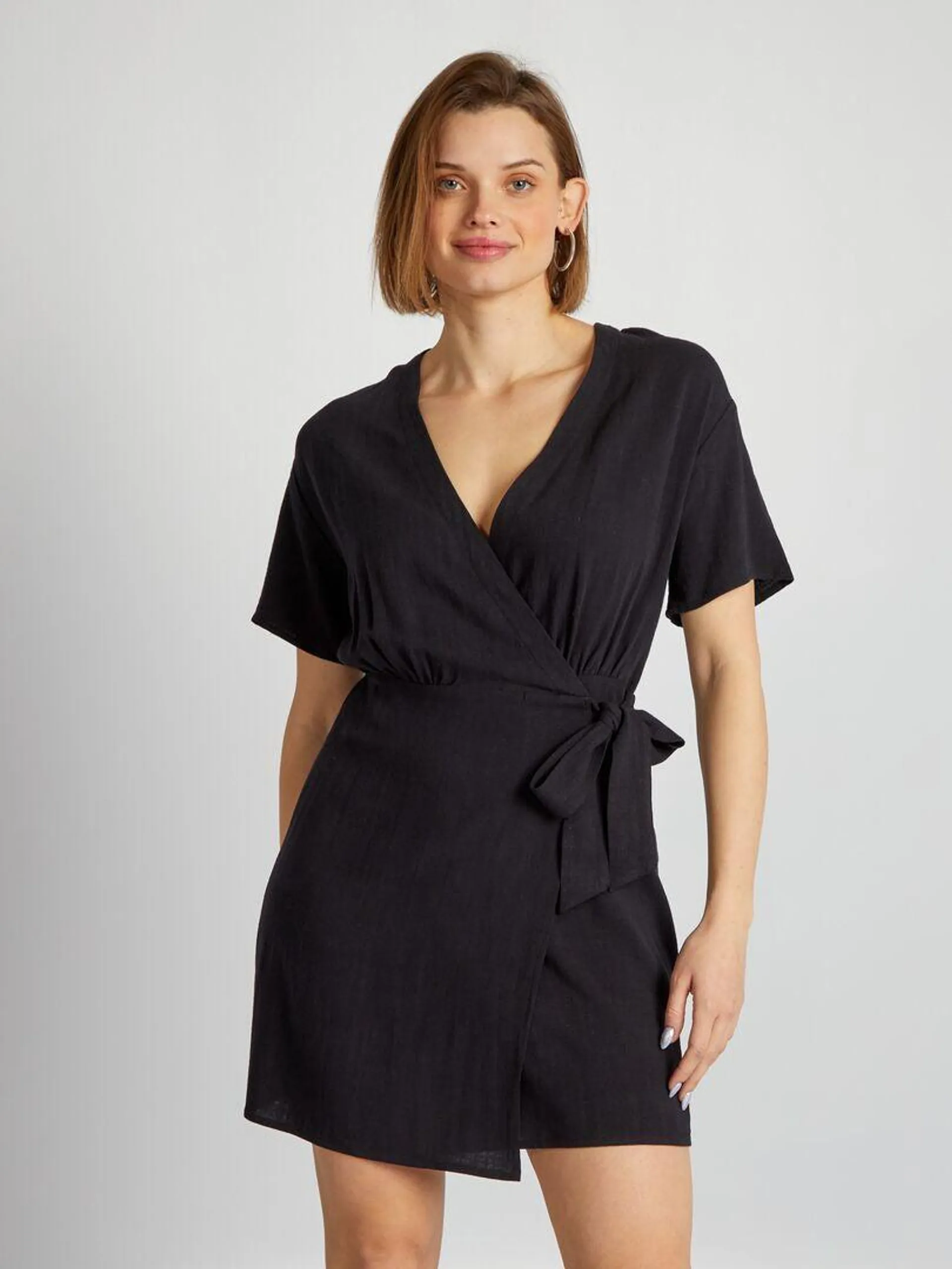 Vestido wrap de lino - negro