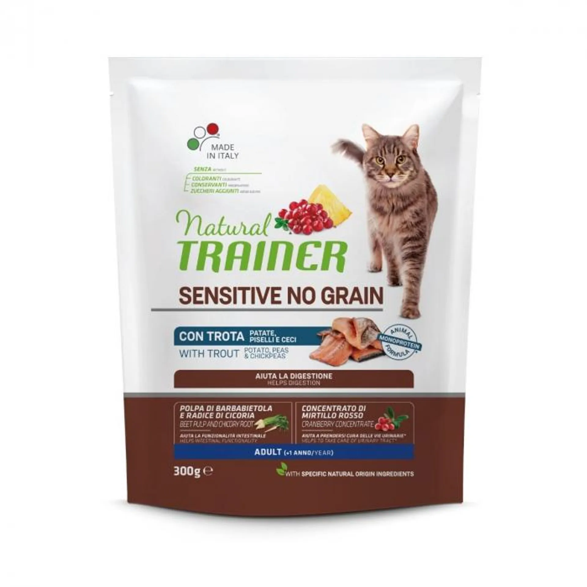 Natural Trainer Sensitive No Grain Adult cibo umido per gatti Trota 300g