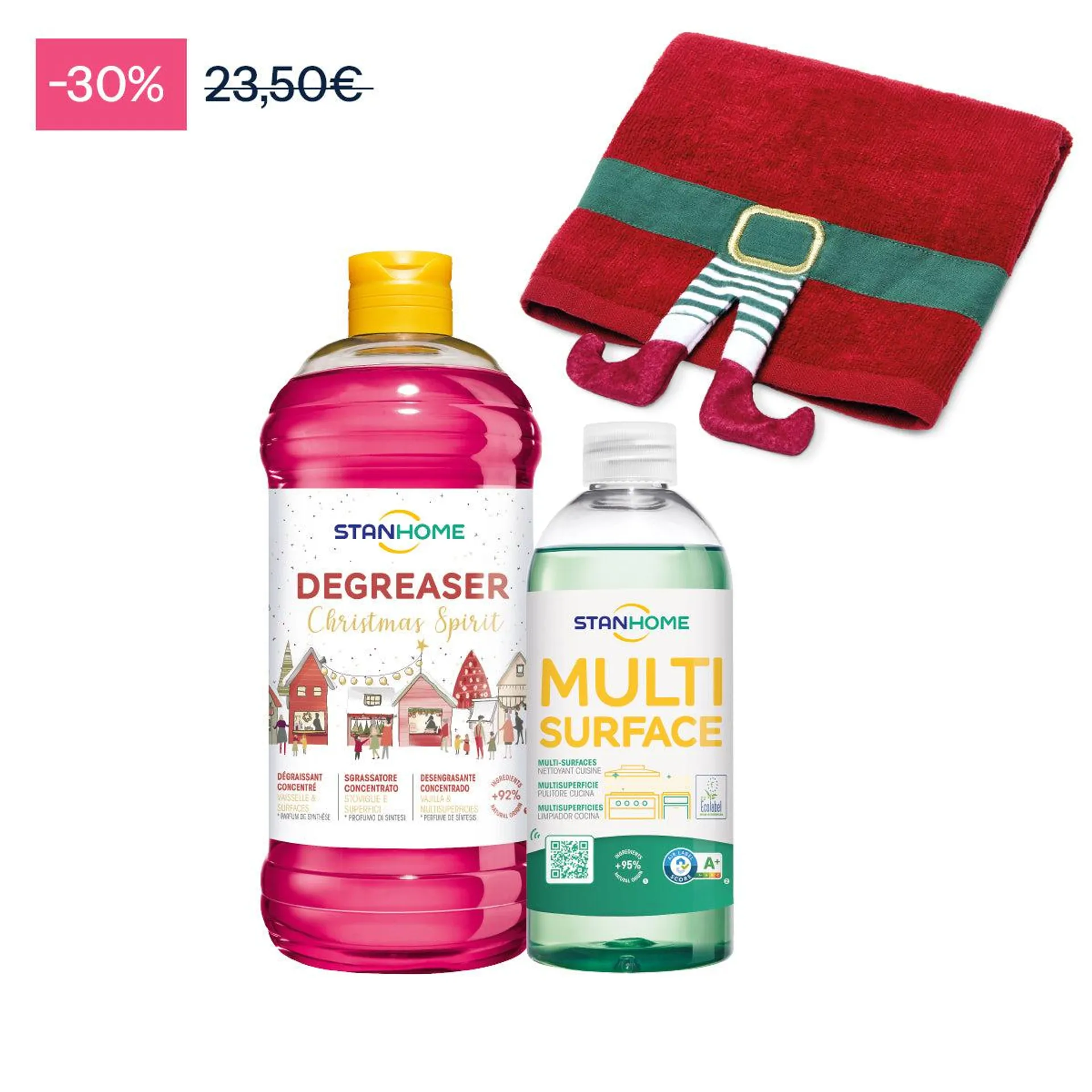 Set Natale con Degreaser, Multi Surface e simpatico asciugamano elfo