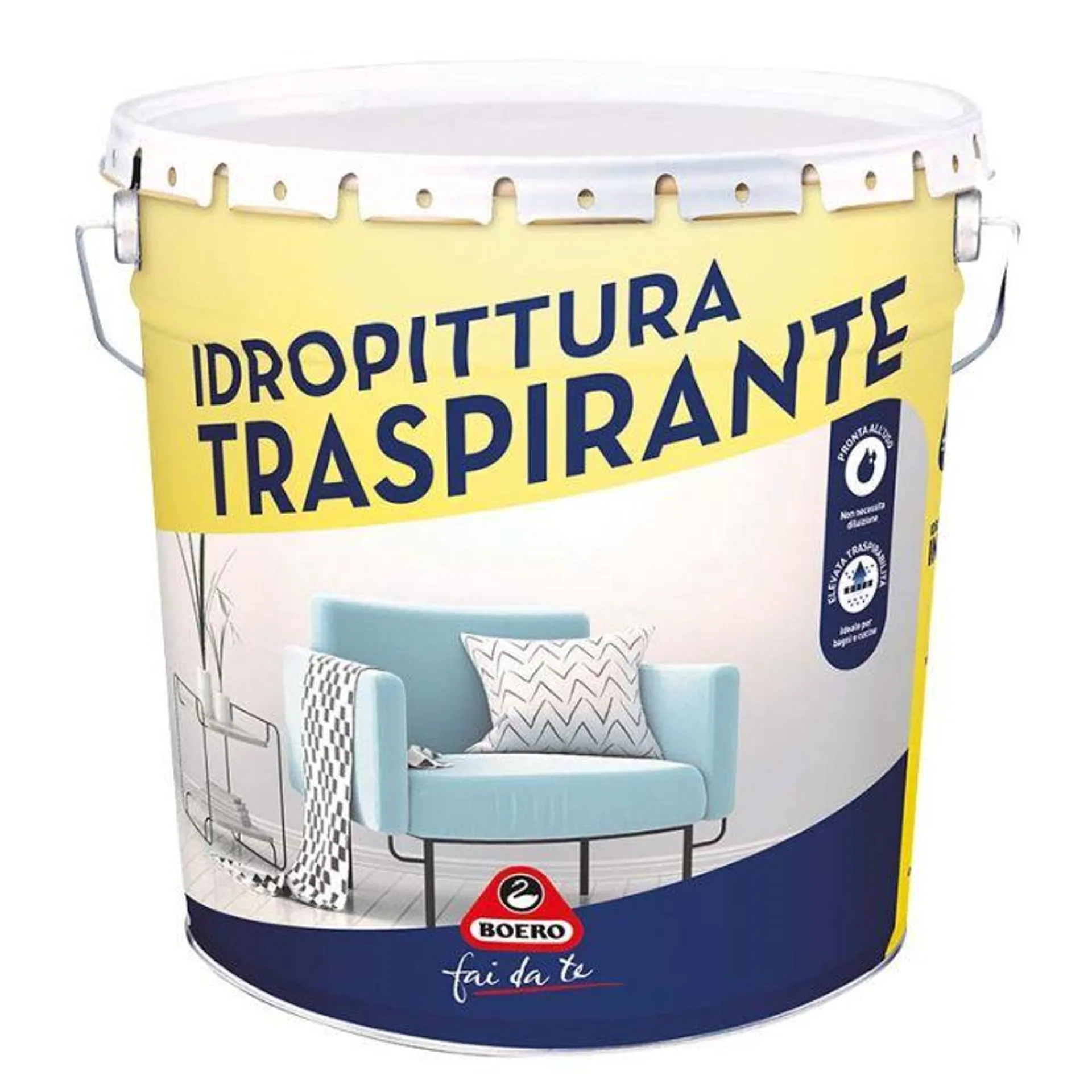 Boero Idropittura traspirante bianca, elevata traspirabilità, resa 9 m²/lt, 14 lt