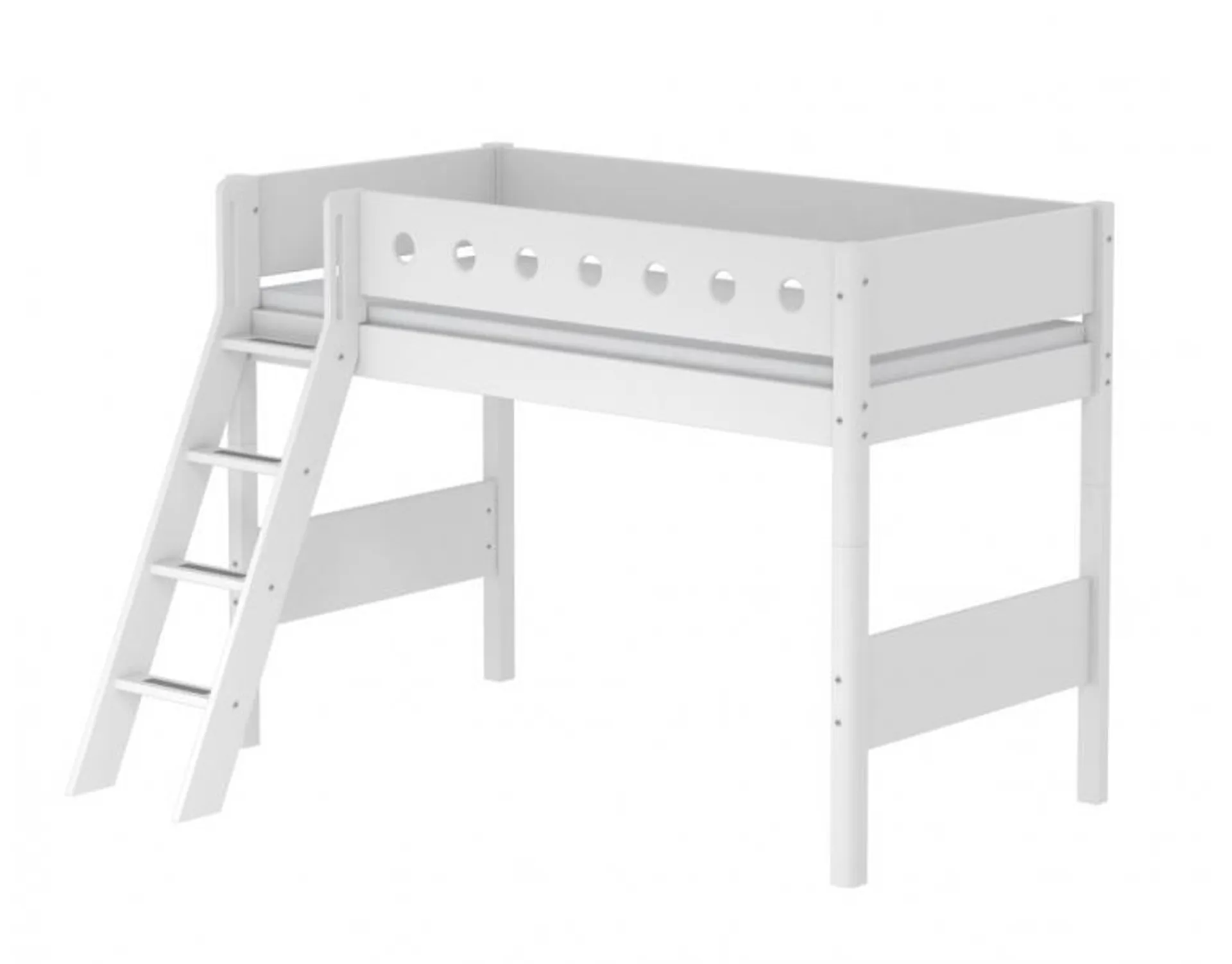 Letto elevato FLEXA White con scala inclinata