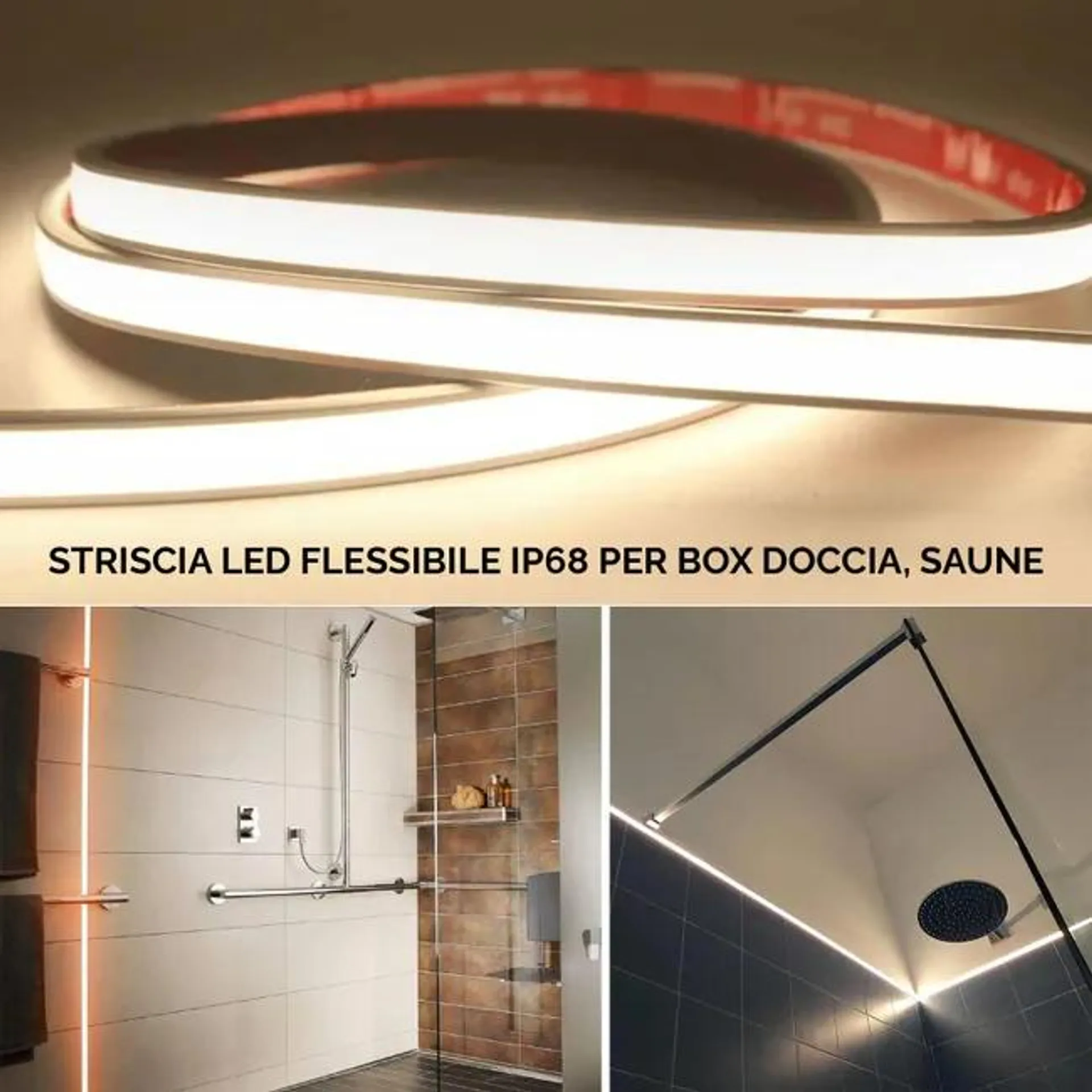 Striscia LED tenuta stagna IP68 Linear COB flessibile Neon Flex dimmerabile 24V luce per box doccia sauna bagno turco bordo vasca 4000K