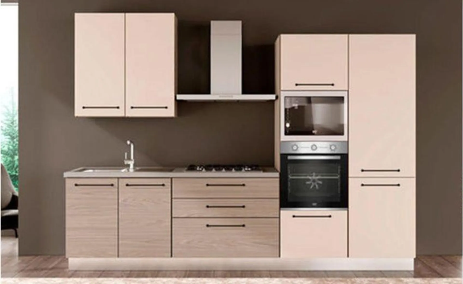 Noa cucina 330 cm colore rovere grigio e grigio angora