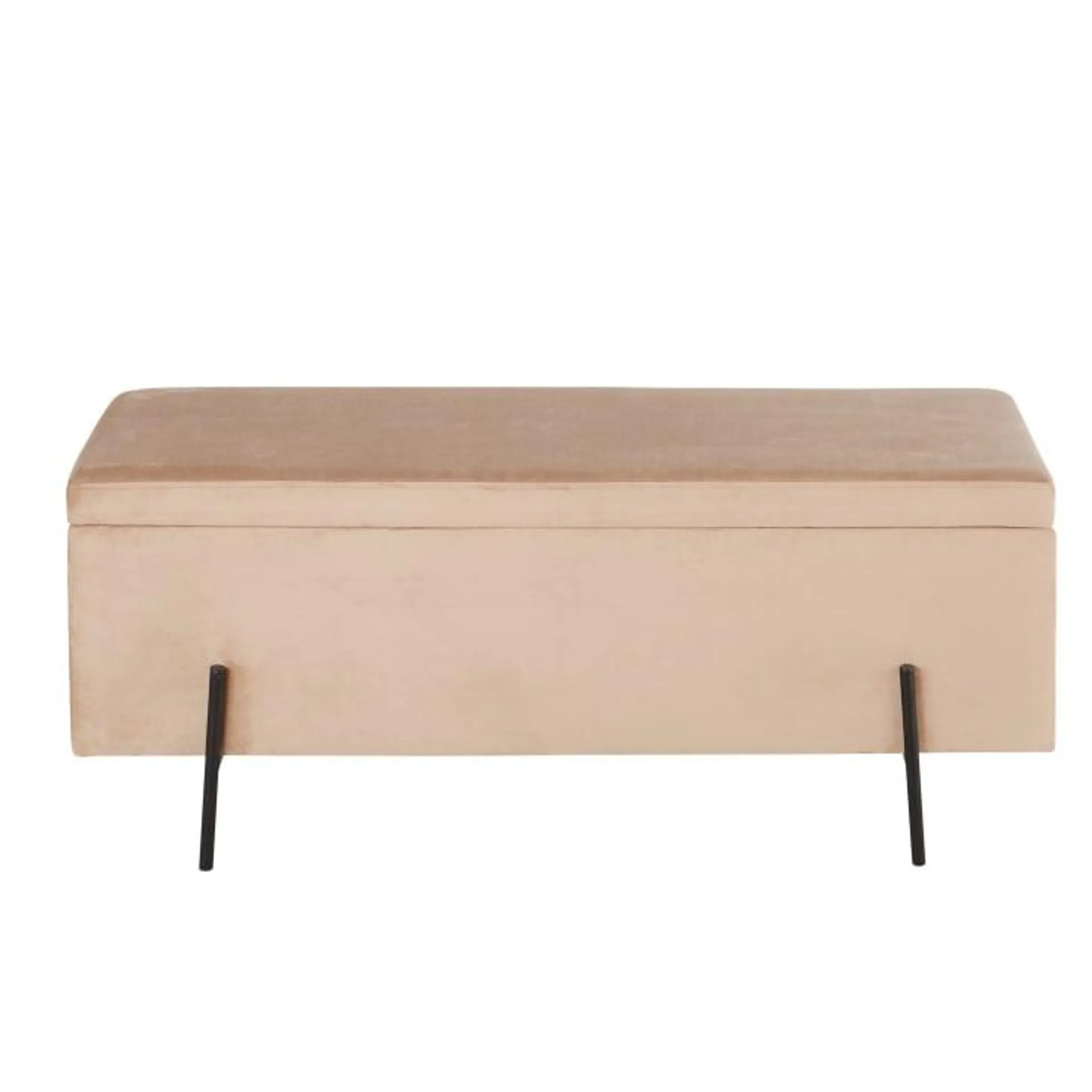 Divanetto-cassapanca in metallo dorato e velluto beige