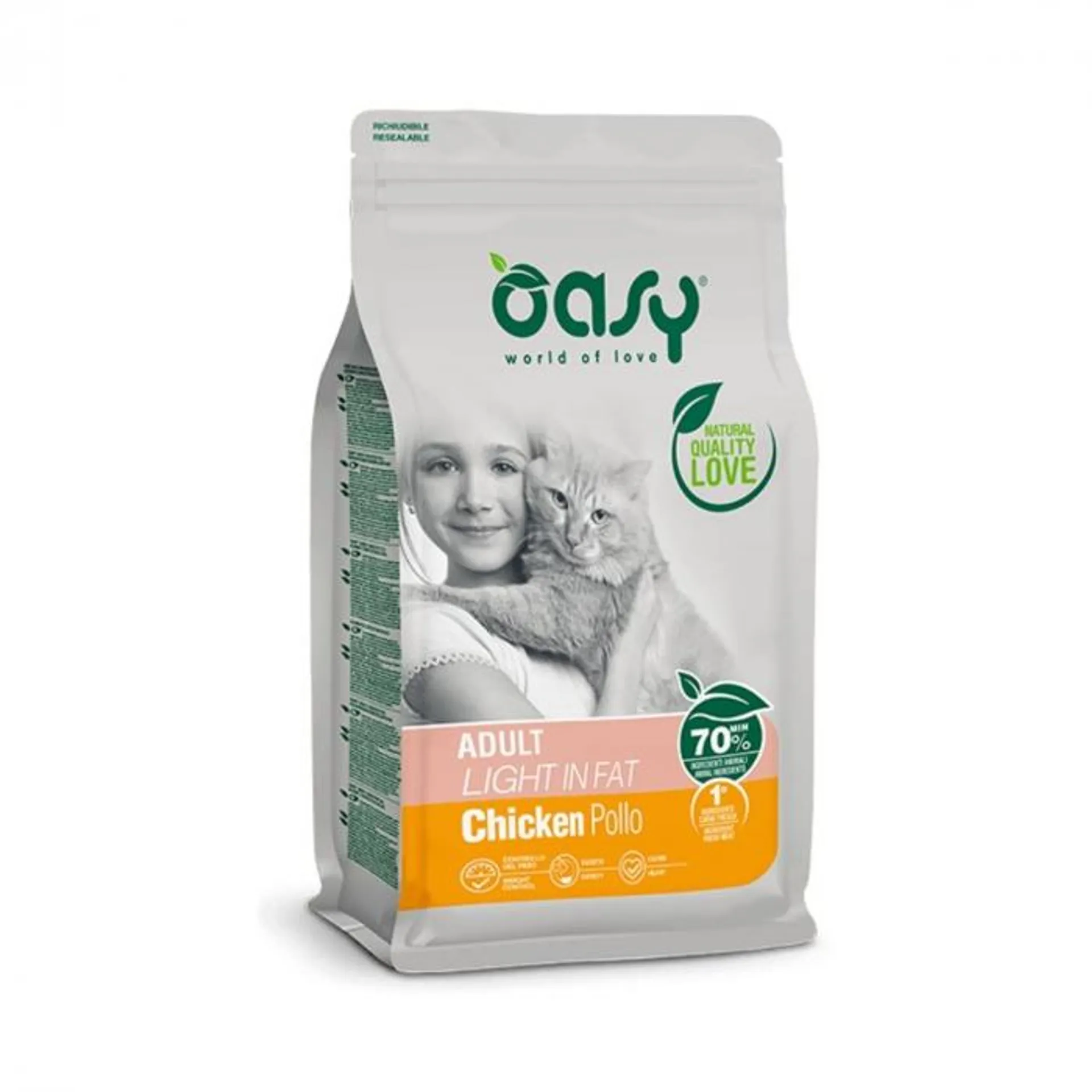 Oasy Cat Adult Light In Fat croccantini per gatti Pollo 1,5kg