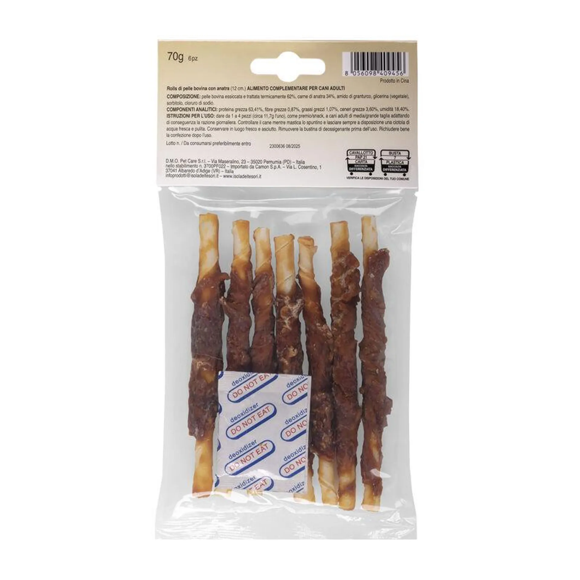 Naturalpet Doggy Snacks Rolls Pelle bovina con Anatra 70 gr 6 pz