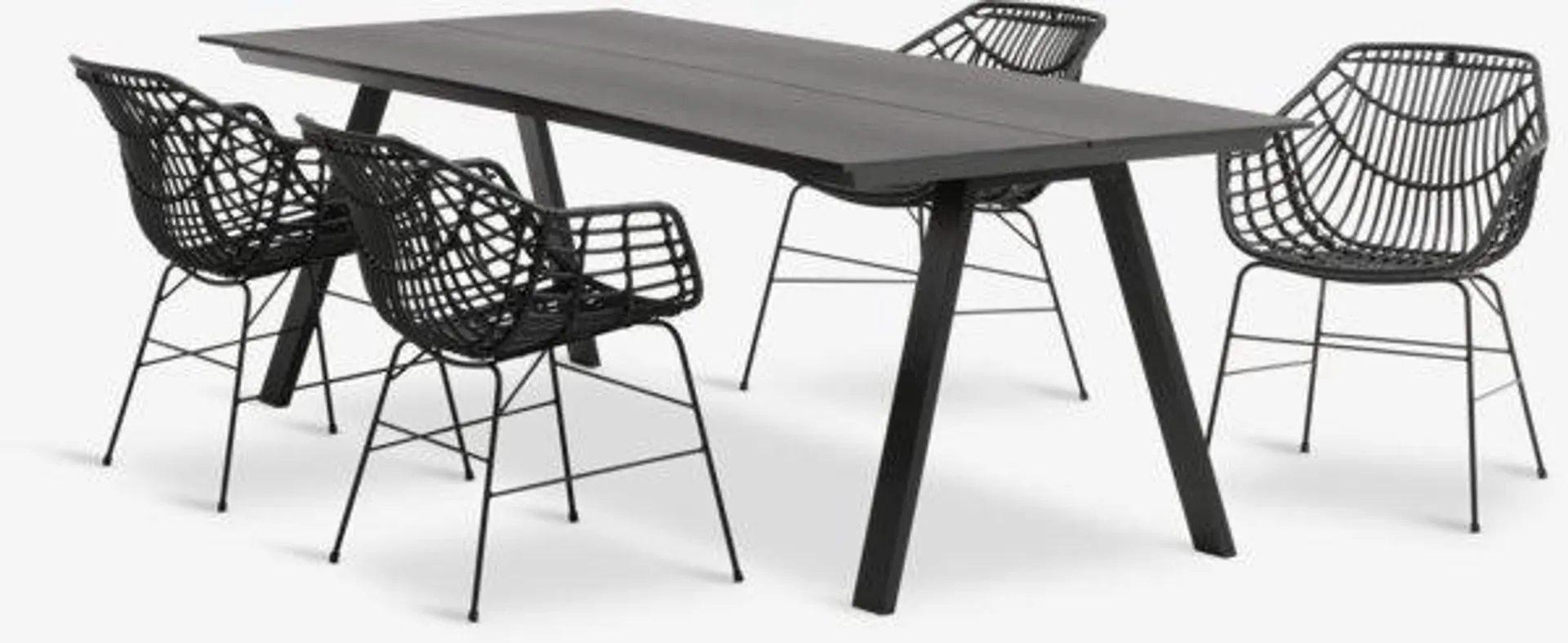 Tavolo FAUSING L220 cm + 4 Sedie ILDERHUSE nero