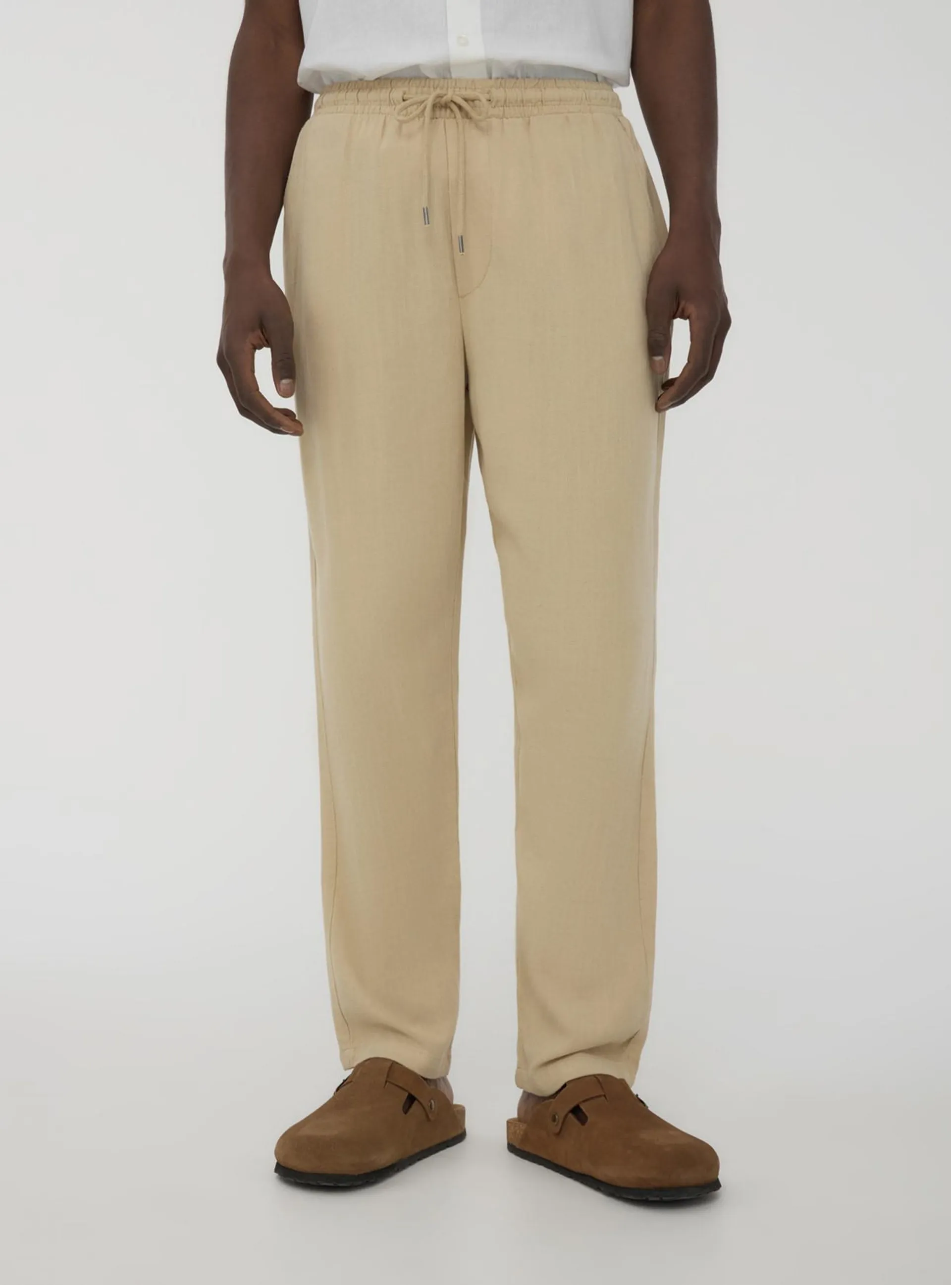 Pantaloni in misto lino con elastico in vita Sabbia