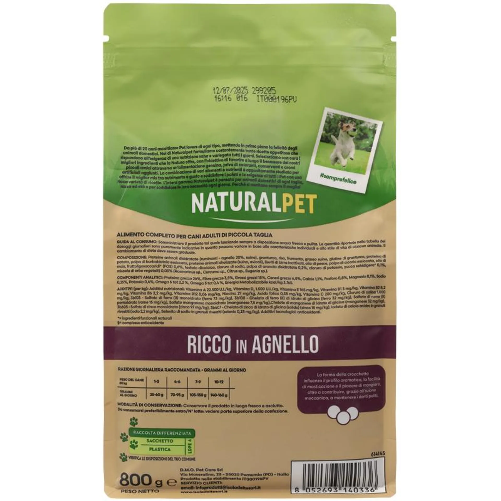 Naturalpet Premium Dog Adult Mini ricco in Agnello 800gr