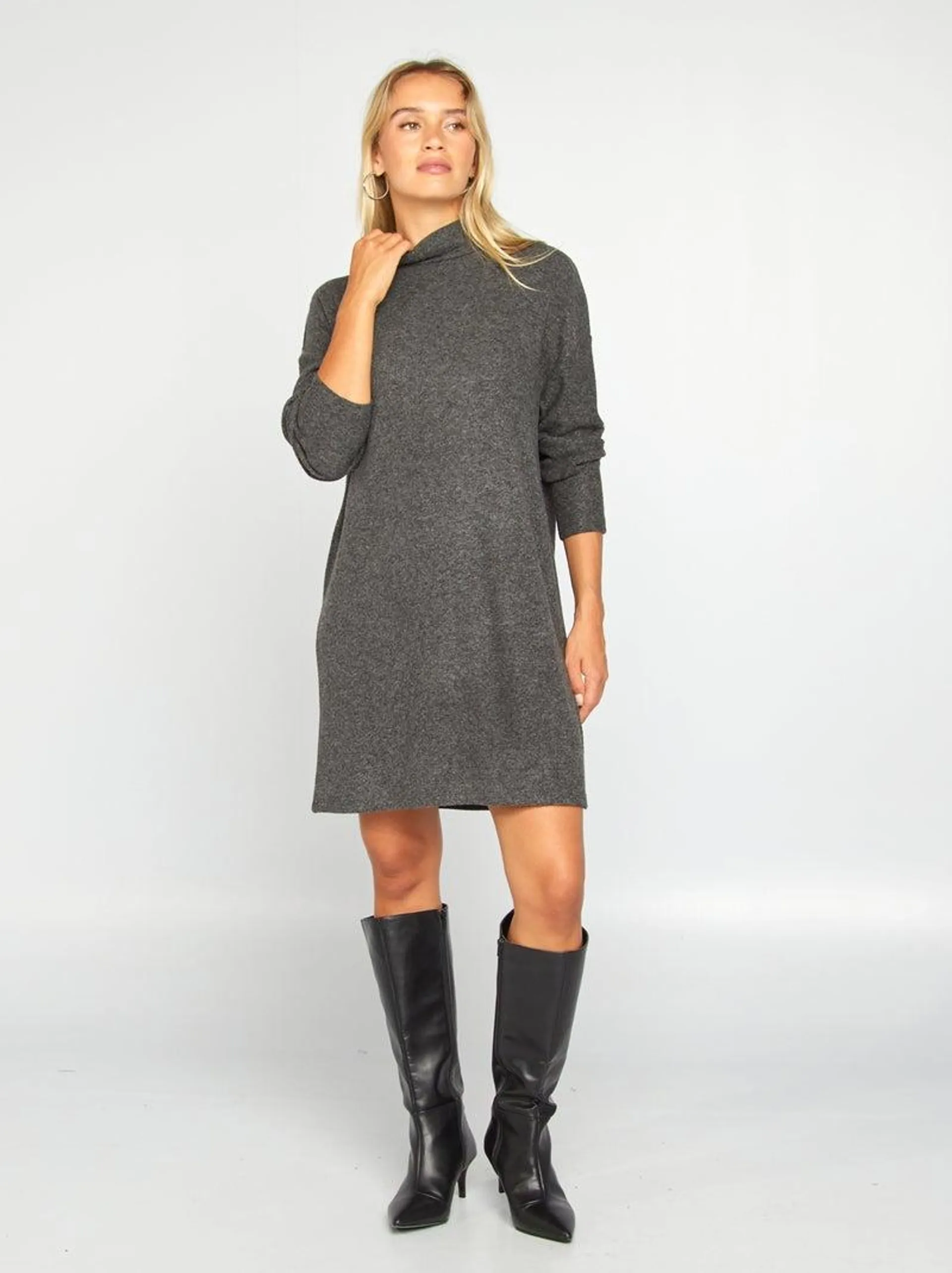 Maxi pull in maglia con collo a lupetto - GRIGIO