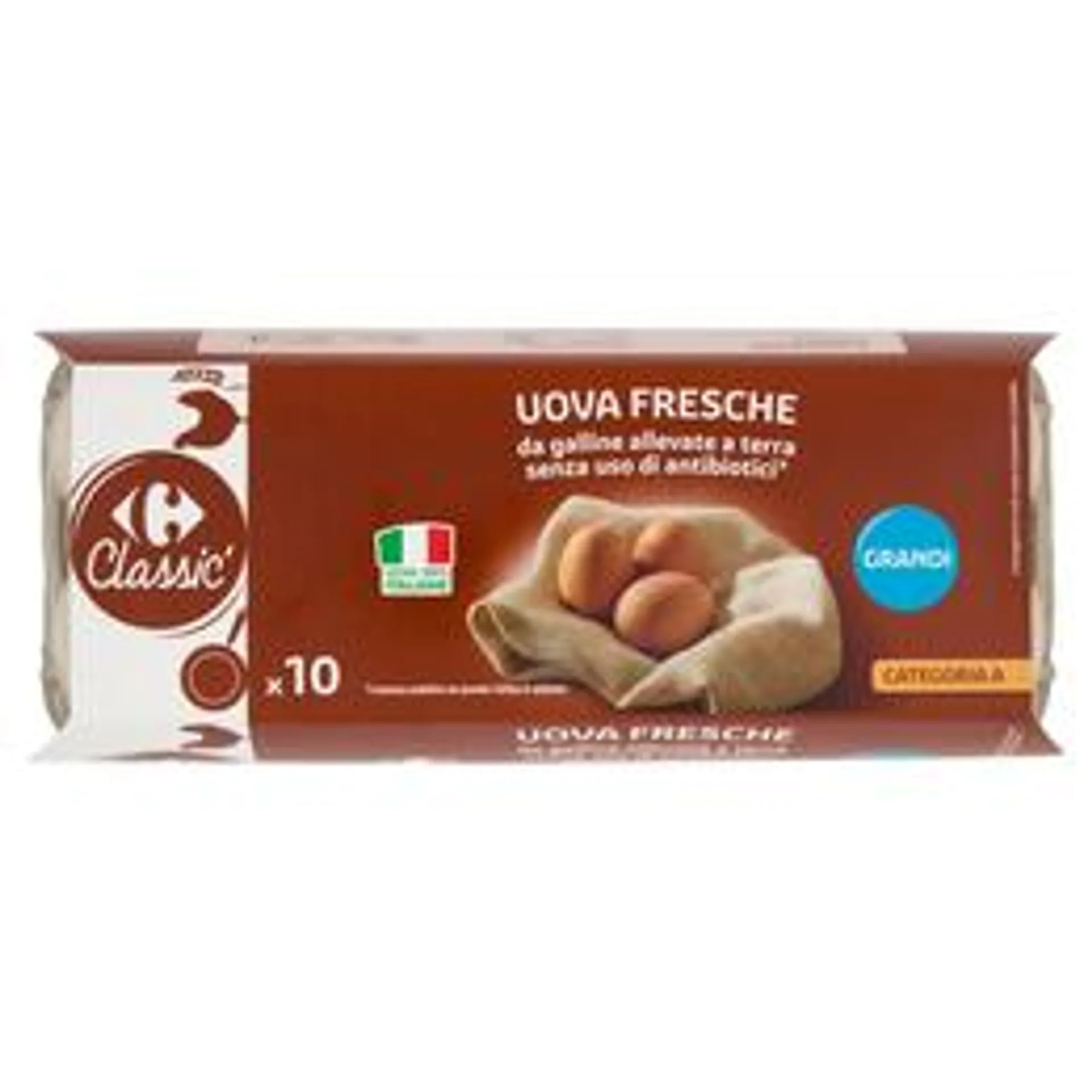 Carrefour Classic Uova Fresche da galline allevate a terra senza uso di antibiotici* Grandi x10