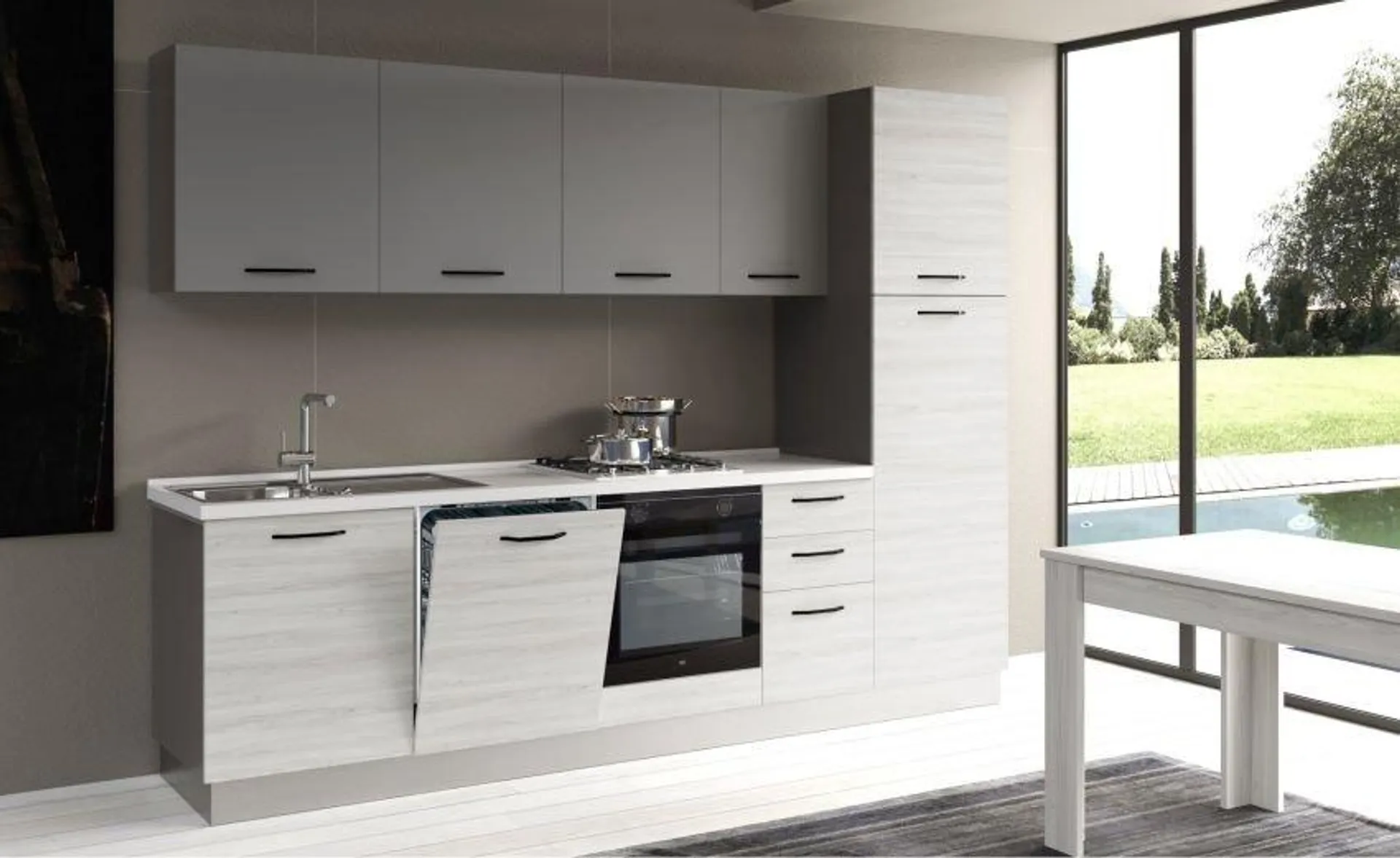 Gilda cucina 285 cm colore frassino ghiaccio e light grey