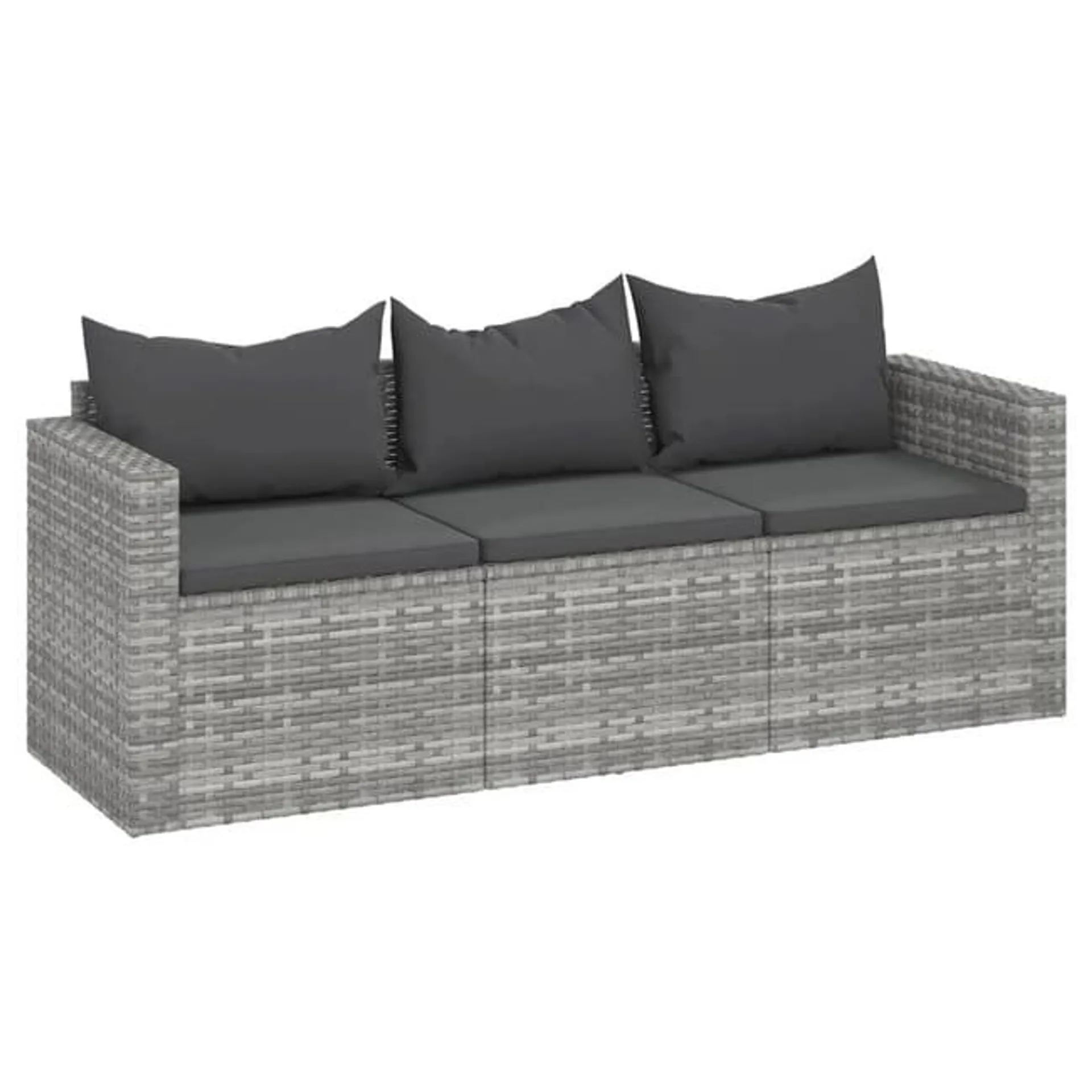 Divano da Giardino，Divano per esterno，Sofà a 3 Posti con Cuscini in Polyrattan Grigio CFW46233