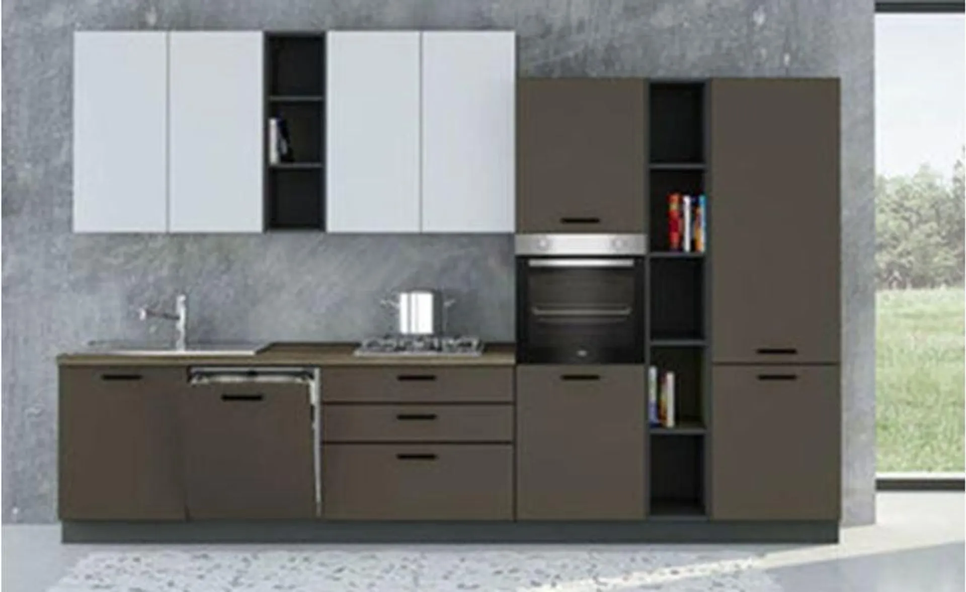 Karma cucina 360 cm colore lavagna e grigio cenere