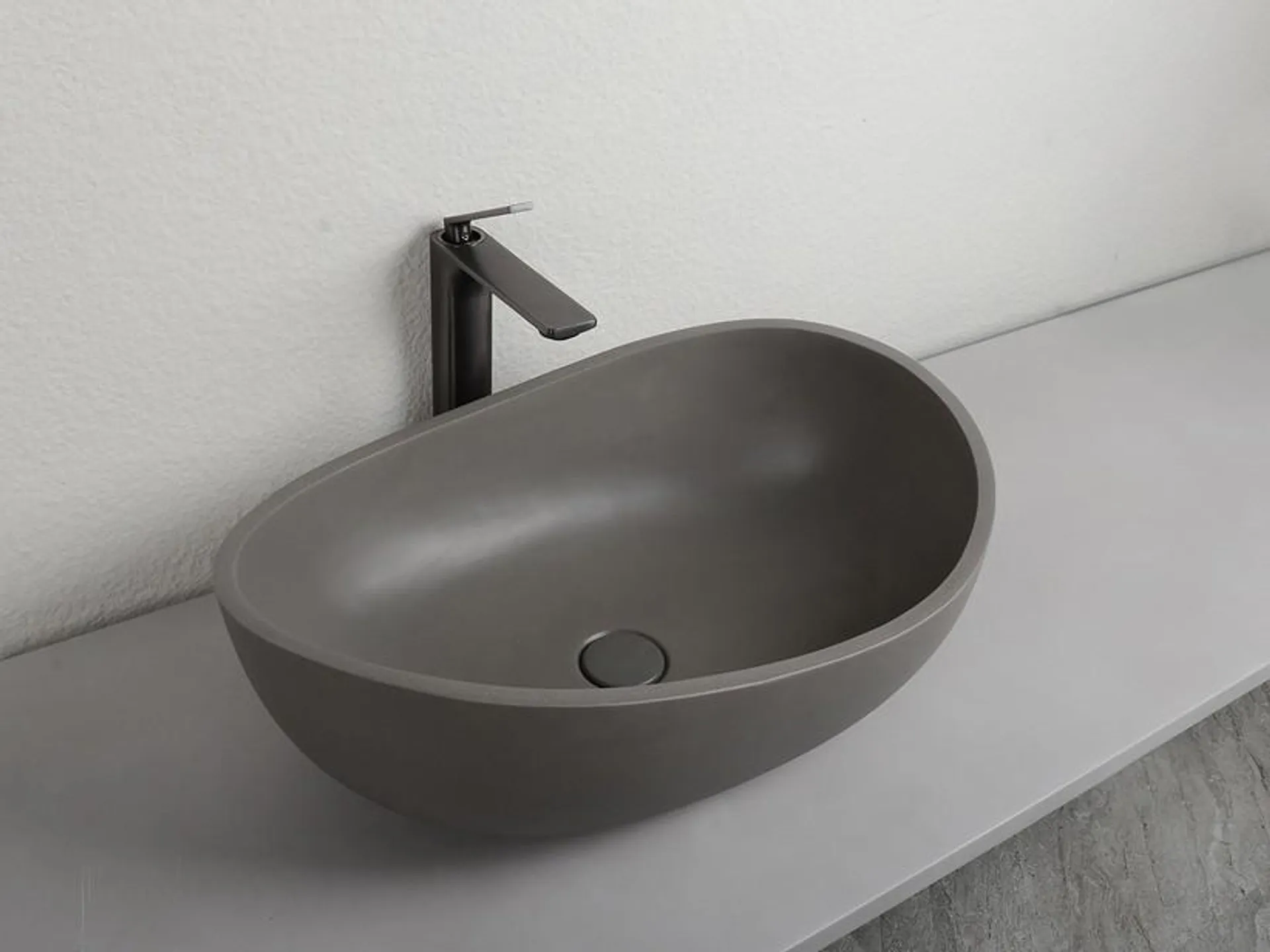 Lavabo da Appoggio Cement 57x37xH20 cm in Resina e Cemento finitura Grigio Naturale