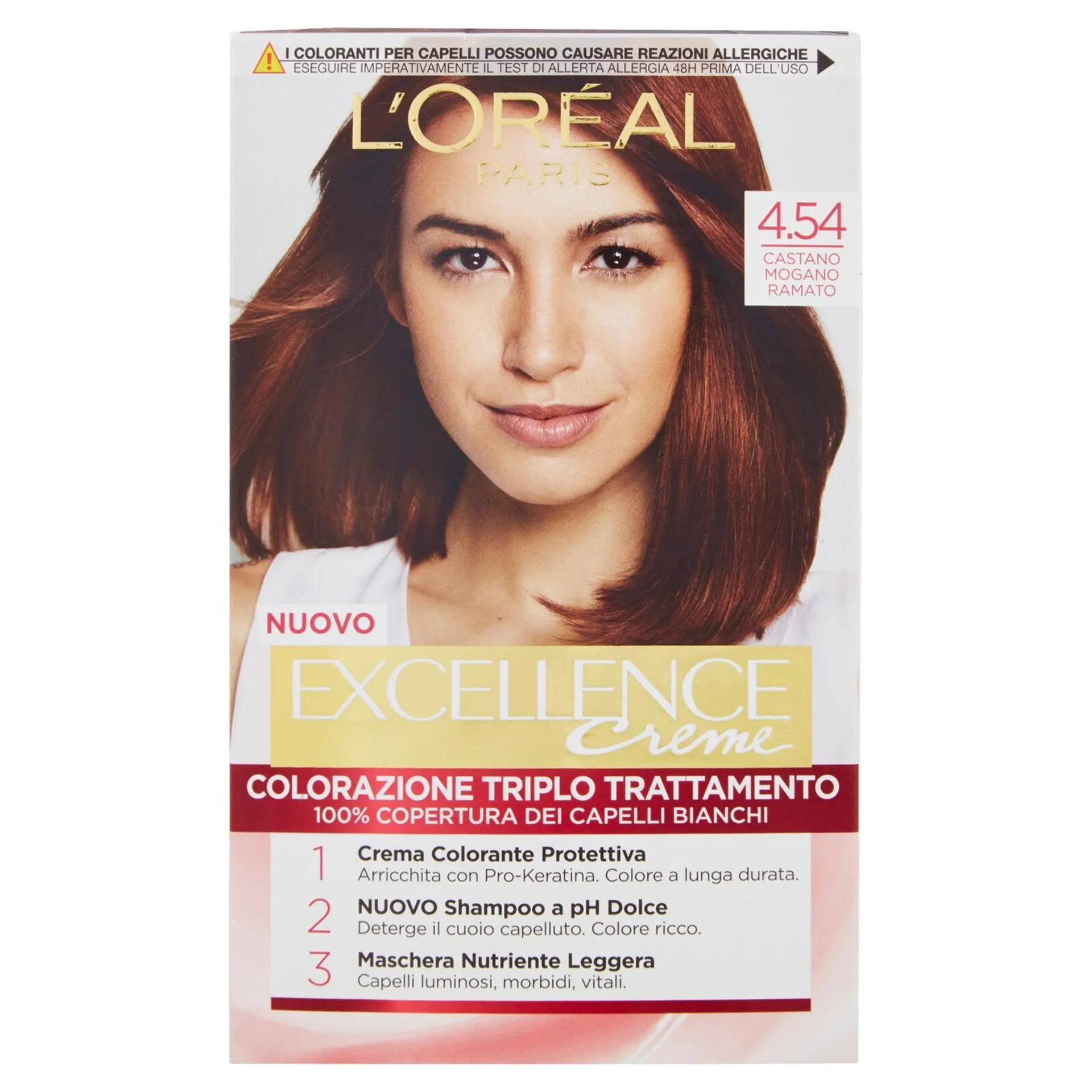 L'Oréal Paris Excellence Crema colorante triplo trattamento avanzato, 4.54 Castano Mogano Ramato