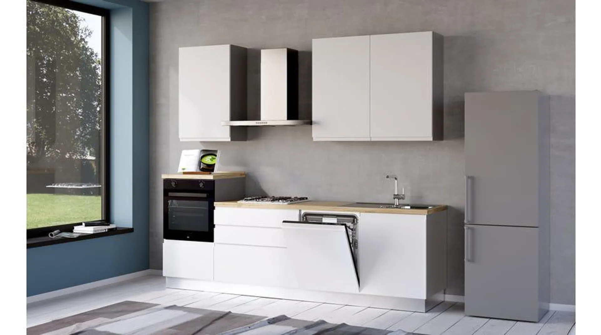 Iris cucina 270 cm colore bianco opaco con lavastoviglie