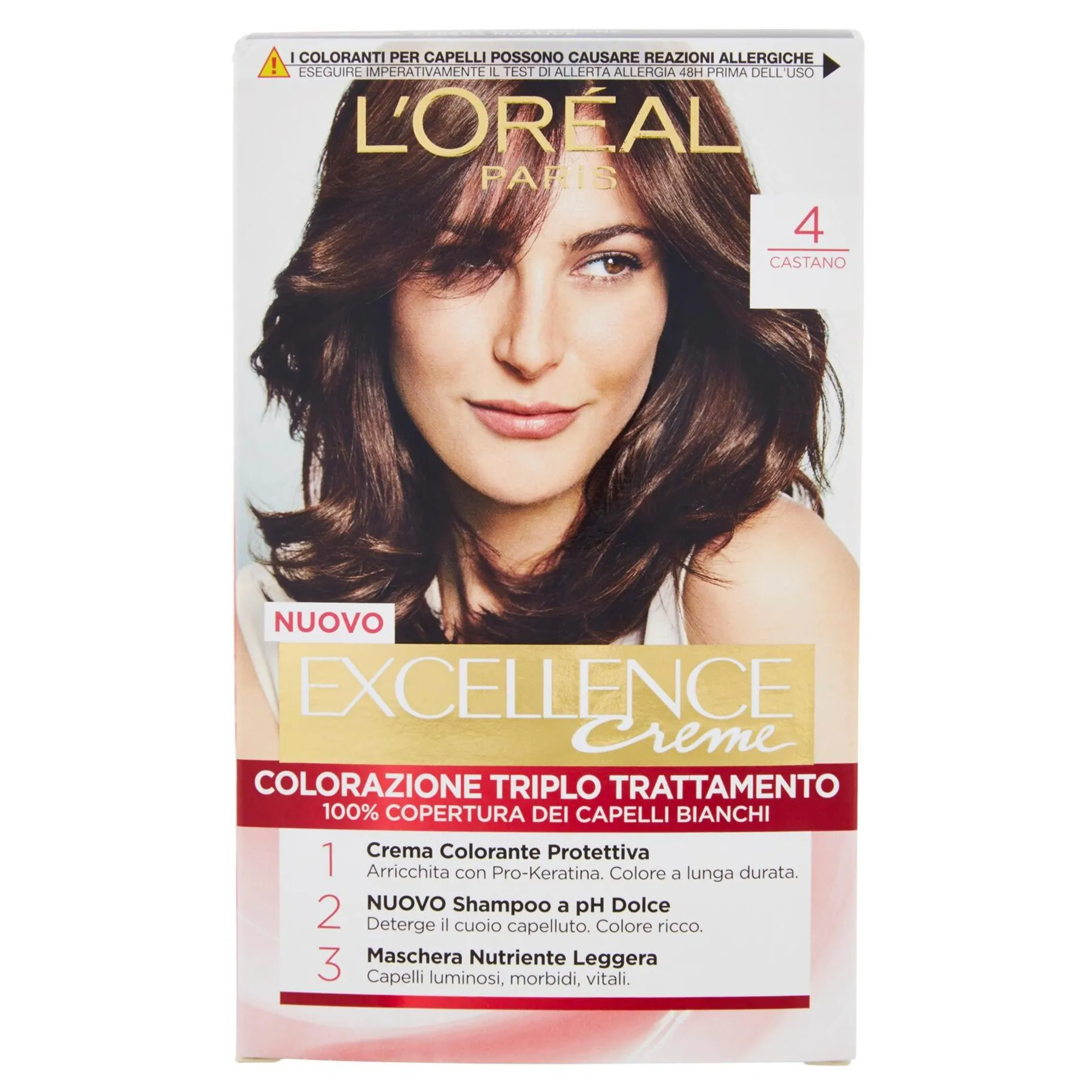 L'Oréal Paris Excellence, Crema colorante triplo trattamento avanzato, 4 Castano