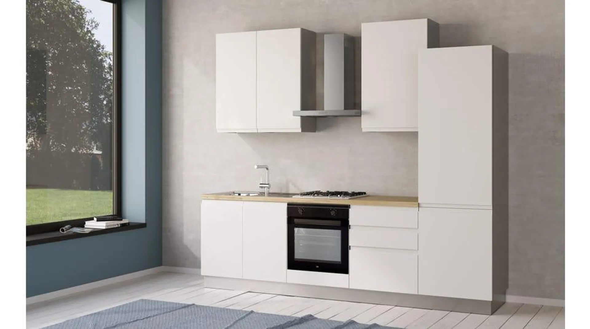 Iris cucina 270 cm colore bianco opaco con frigo