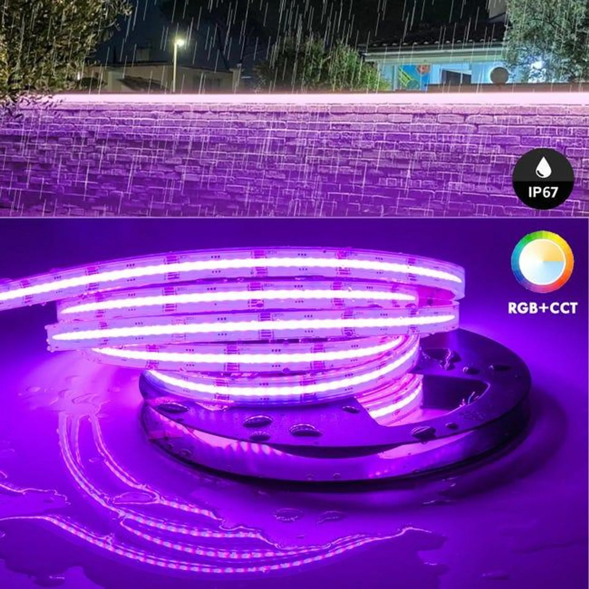 Striscia linear COB 4200 LED 125W RGB RGBW multicolore CCT da 3000K a 6000K 13750 lumen 24V IP67 stagna luce giardino bordo piscina fontana