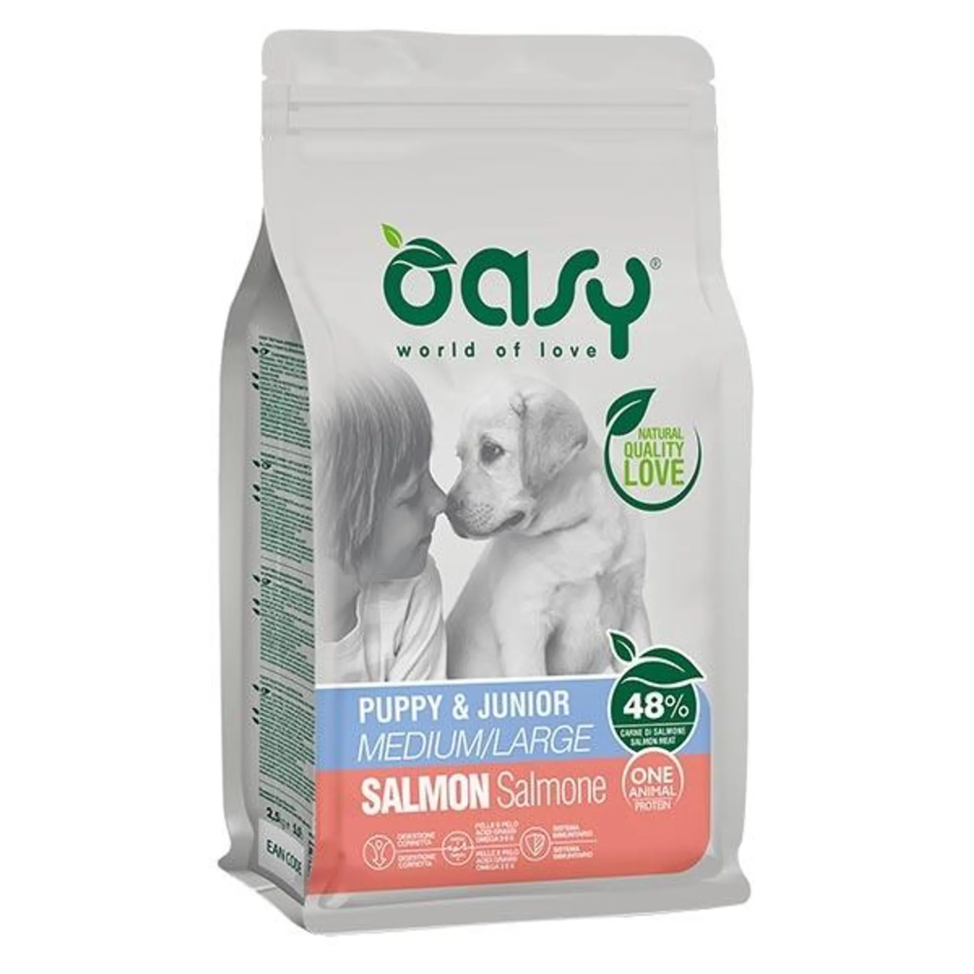 Oasy - One Animal Protein Puppy & Junior Medium & Large con Salmone