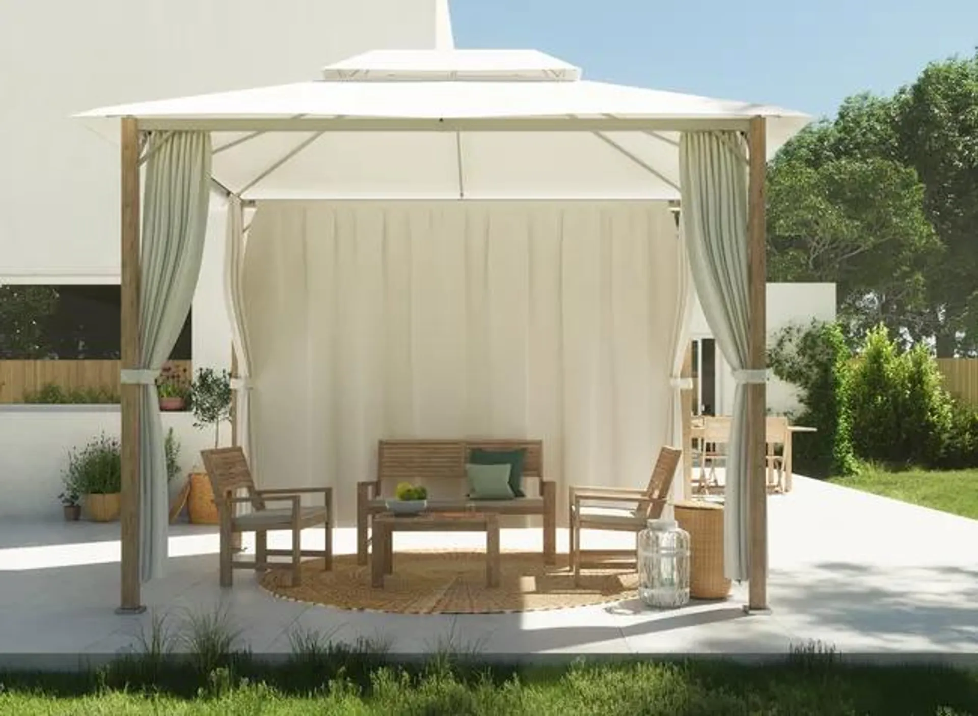 Gazebo Agora in alluminio struttura naturale, copertura bianco L 401 x P 301 x H 285 cm