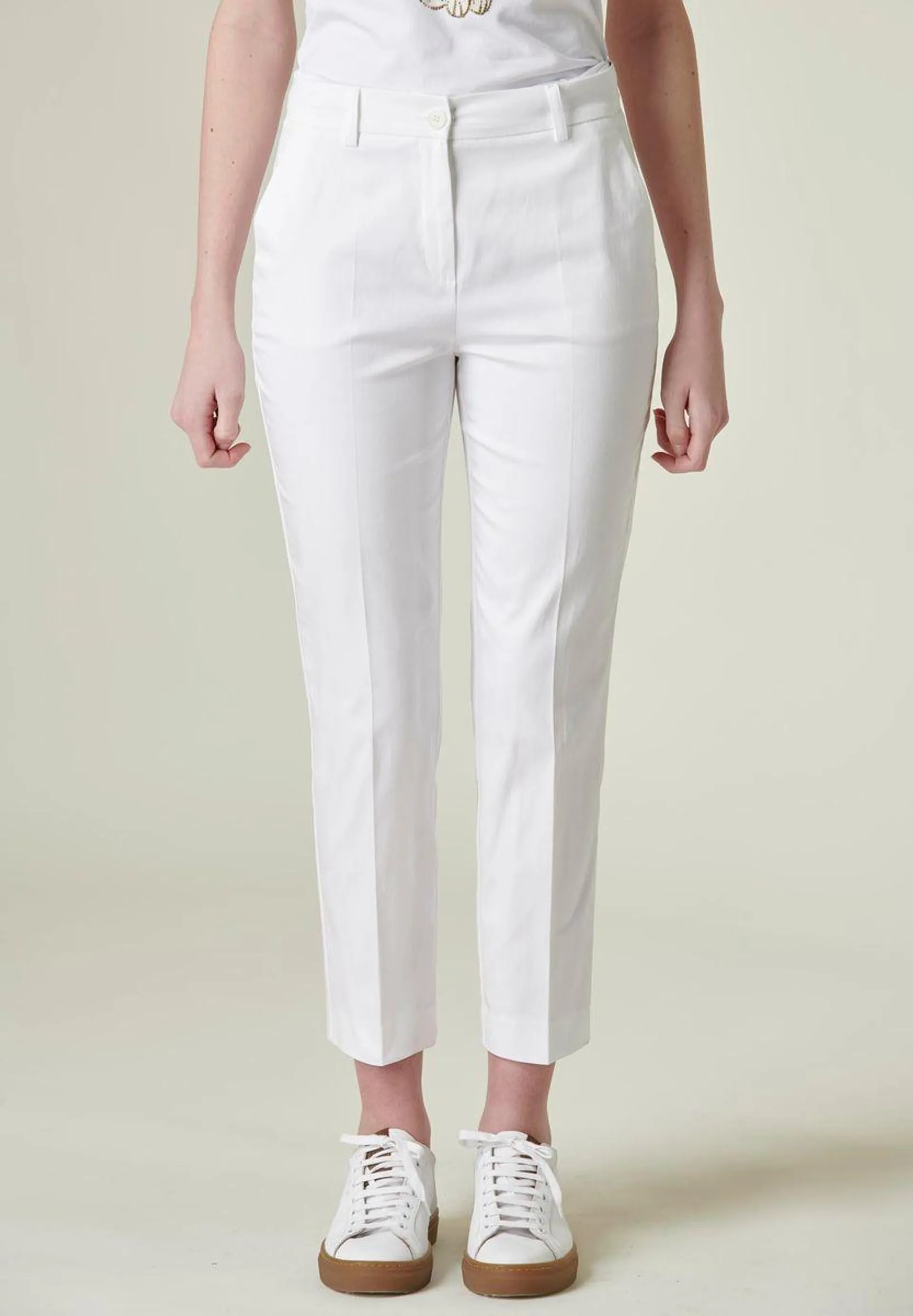 Pantalone bianco sigaretta raso cotone stretch