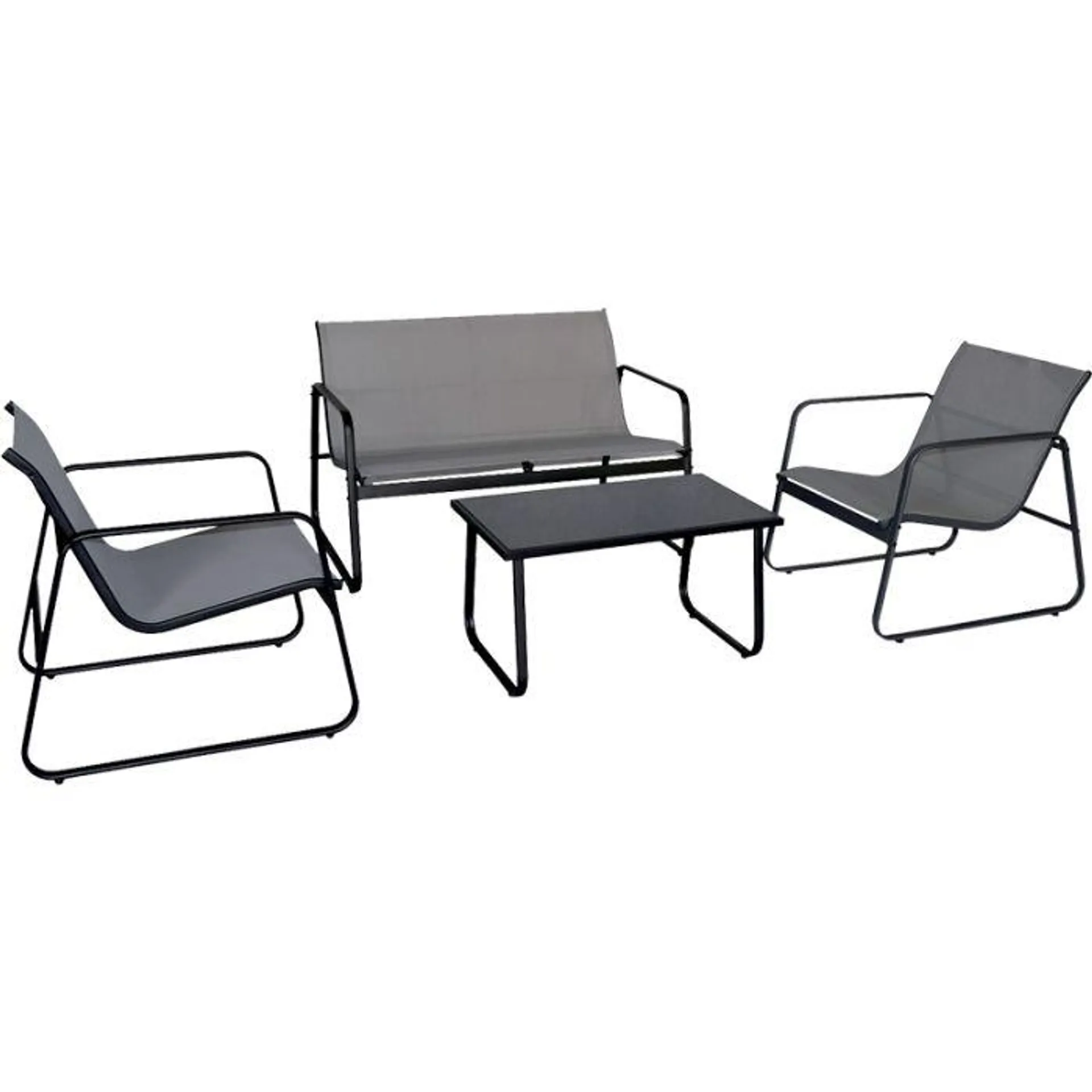 Gardenia Set sofa', in acciaio e textilene, divano, 2 poltrone, tavolino, grigio chiaro