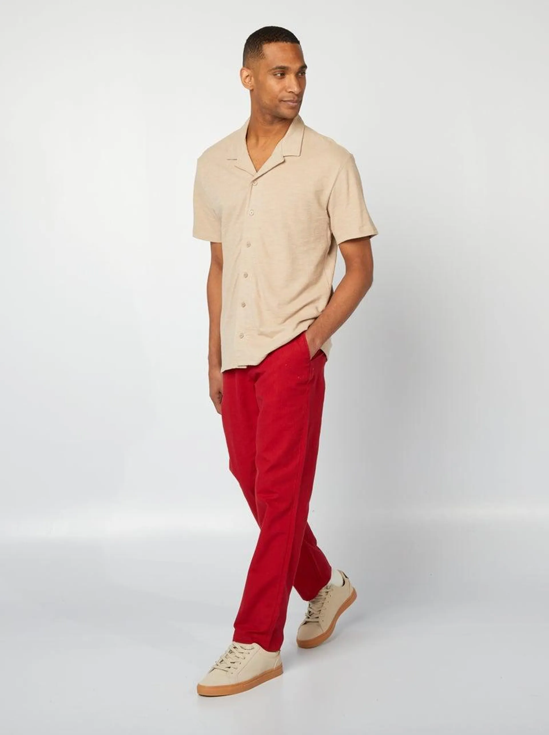 Pantaloni chino in misto lino - ROSSO