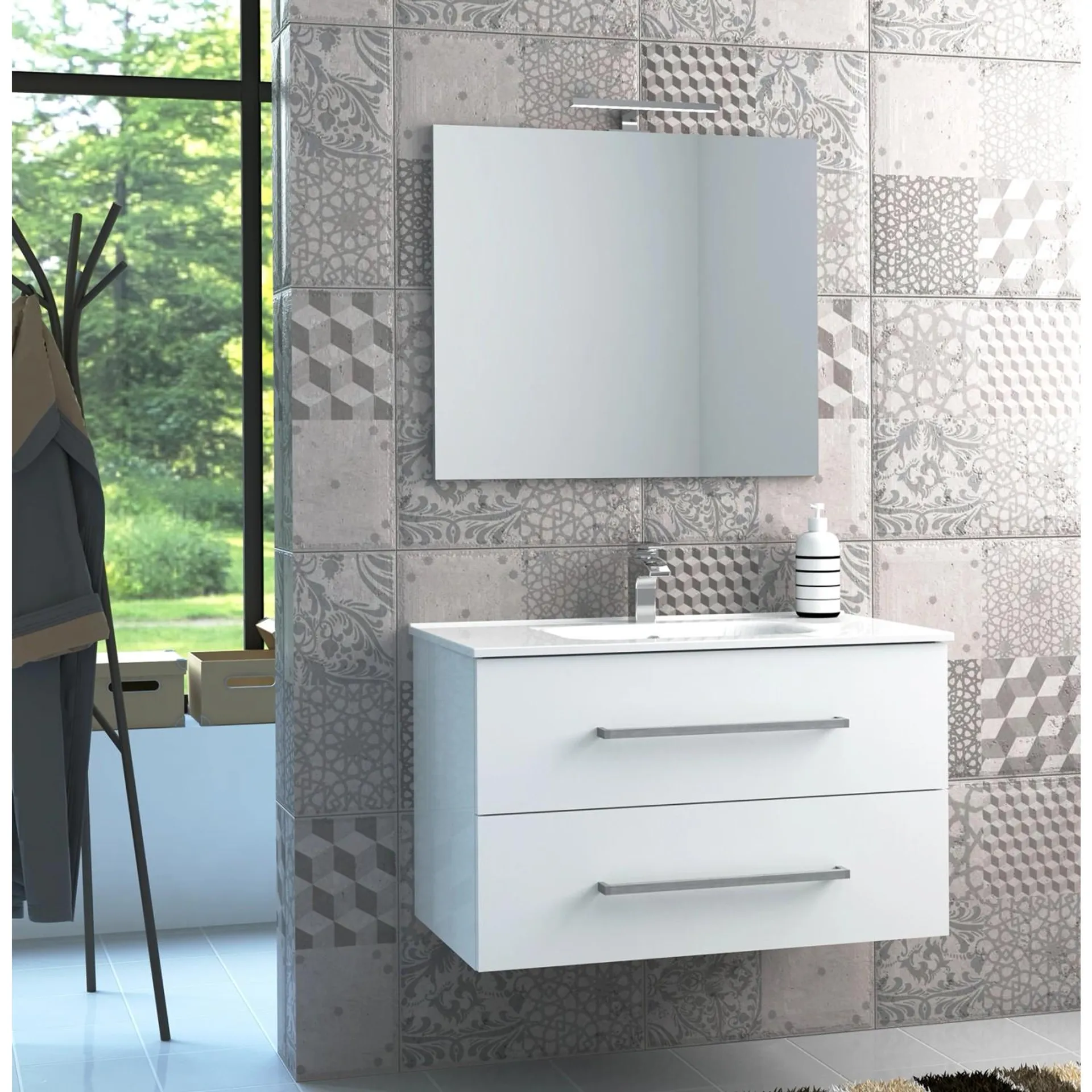 Mobile bagno Mary Set con lavabo e specchio bianco 90x46 cm