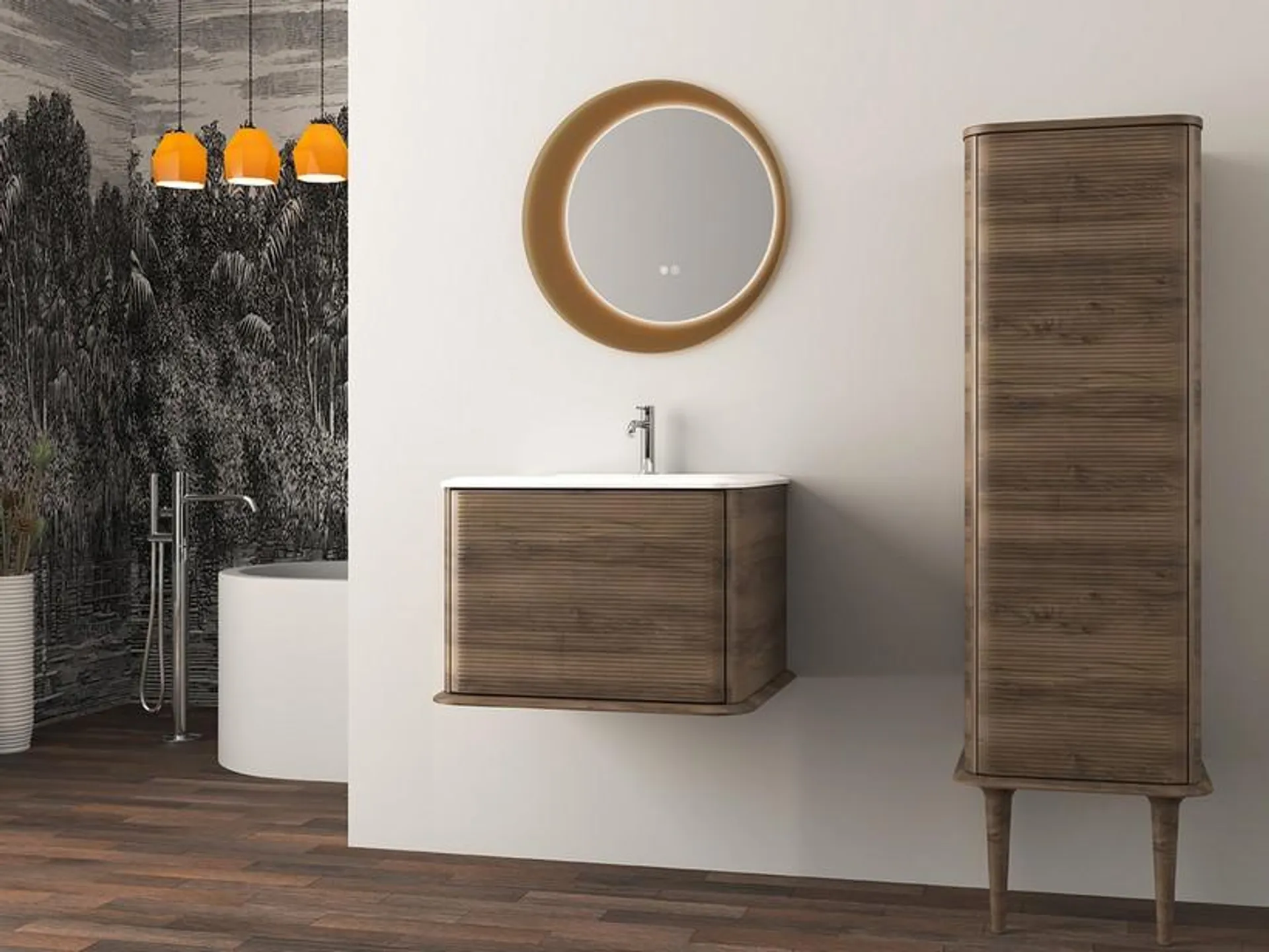 Mobile Bagno ATLAS L64 cm sospeso con 1 Cassetto e Lavabo Unitop in Resina - finitura Noce Opaco