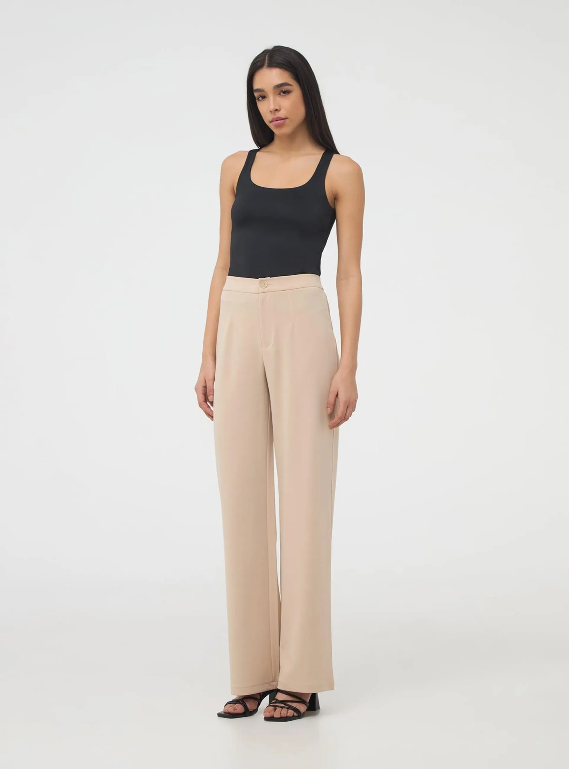 Pantaloni wideleg in tessuto scuba Beige