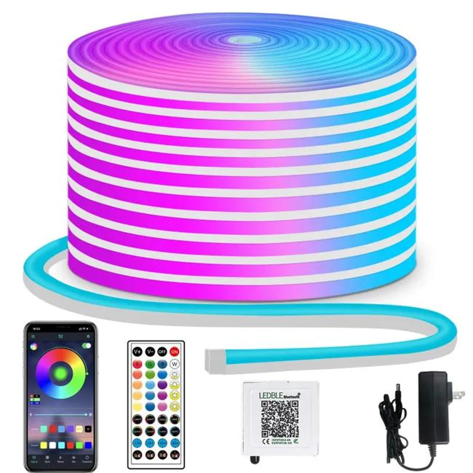 Strisce luminose a LED al neon RGB, 20 m - 1200 LED, luci a LED al neon per interni ed esterni, controllo APP/telecomando, modalità multiple, IP65