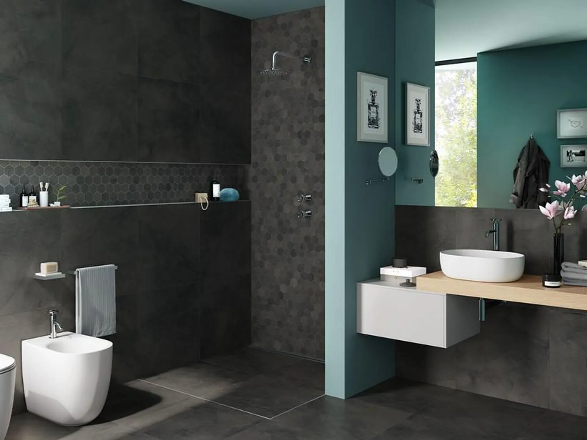 Mosaico All Black 29x27 Gres Effetto Resina-Cemento Nero