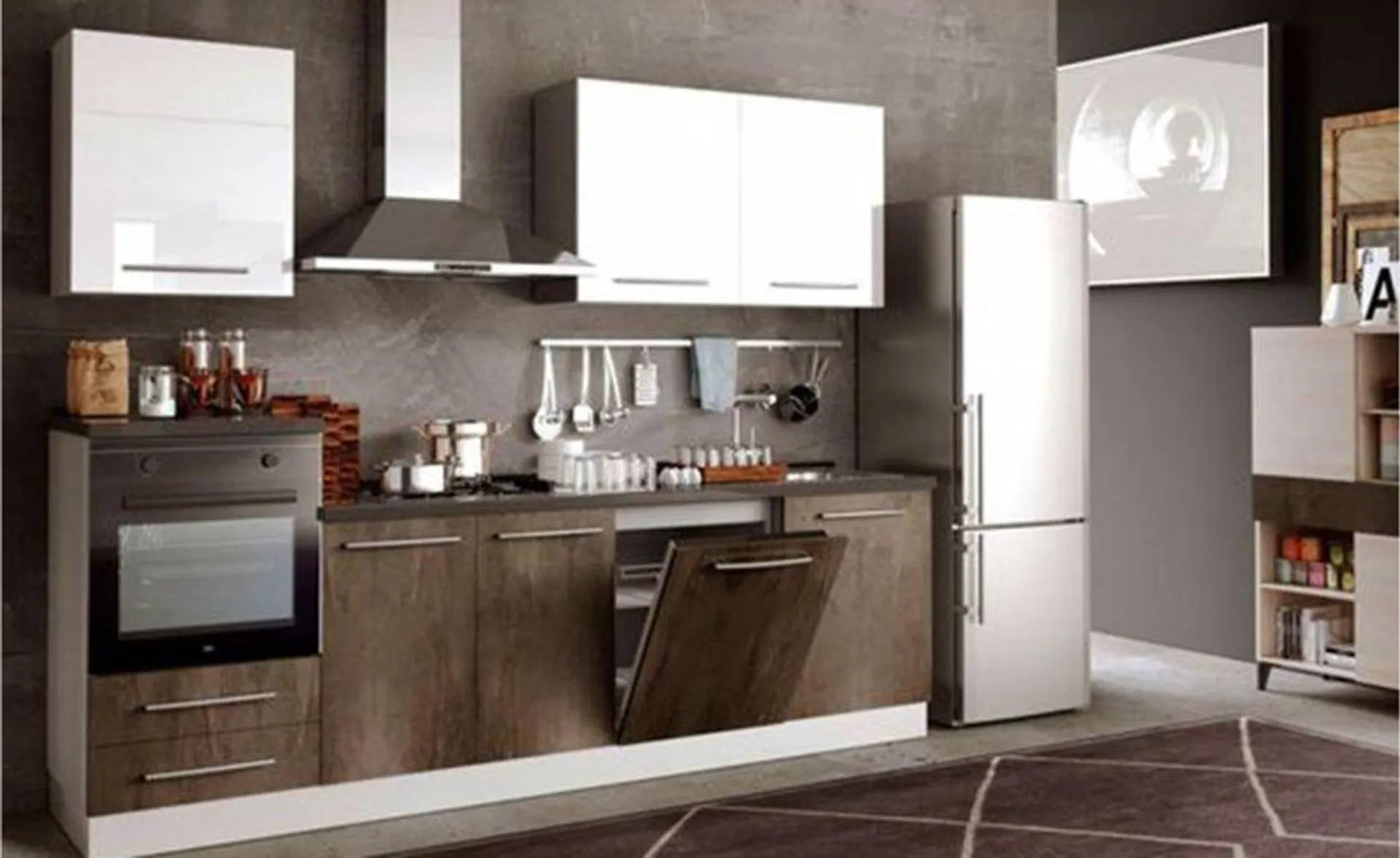 Krystal cucina 270 cm colore bianco lucido e ossido