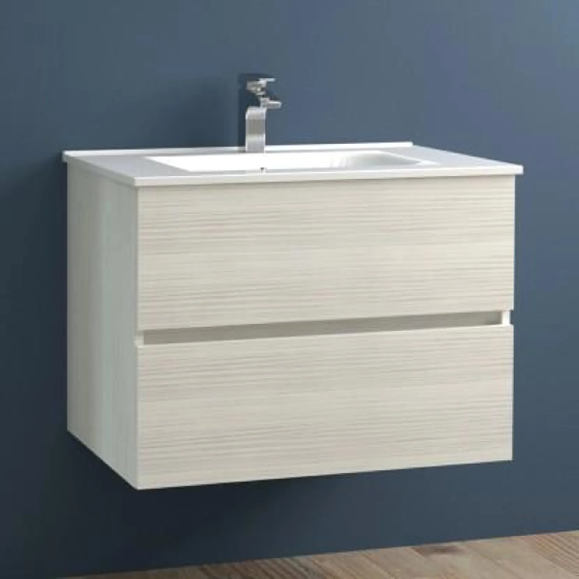Mobile bagno con base sospeso 2 cassetti e lavabo in ceramica 76x46 cm larice
