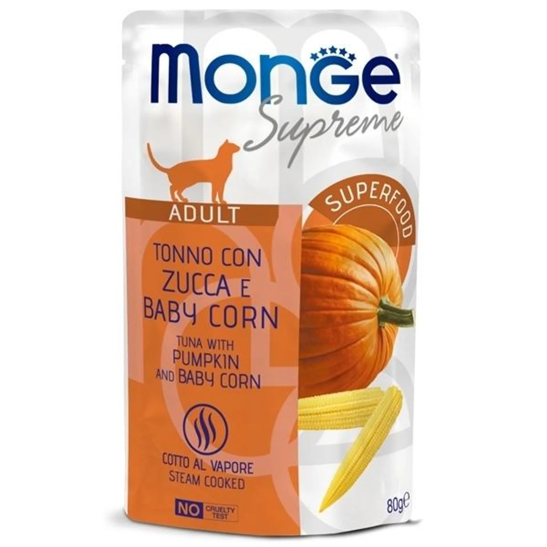 Monge - Supreme Adult Pezzetti di Tonno con Zucca e Baby Mais