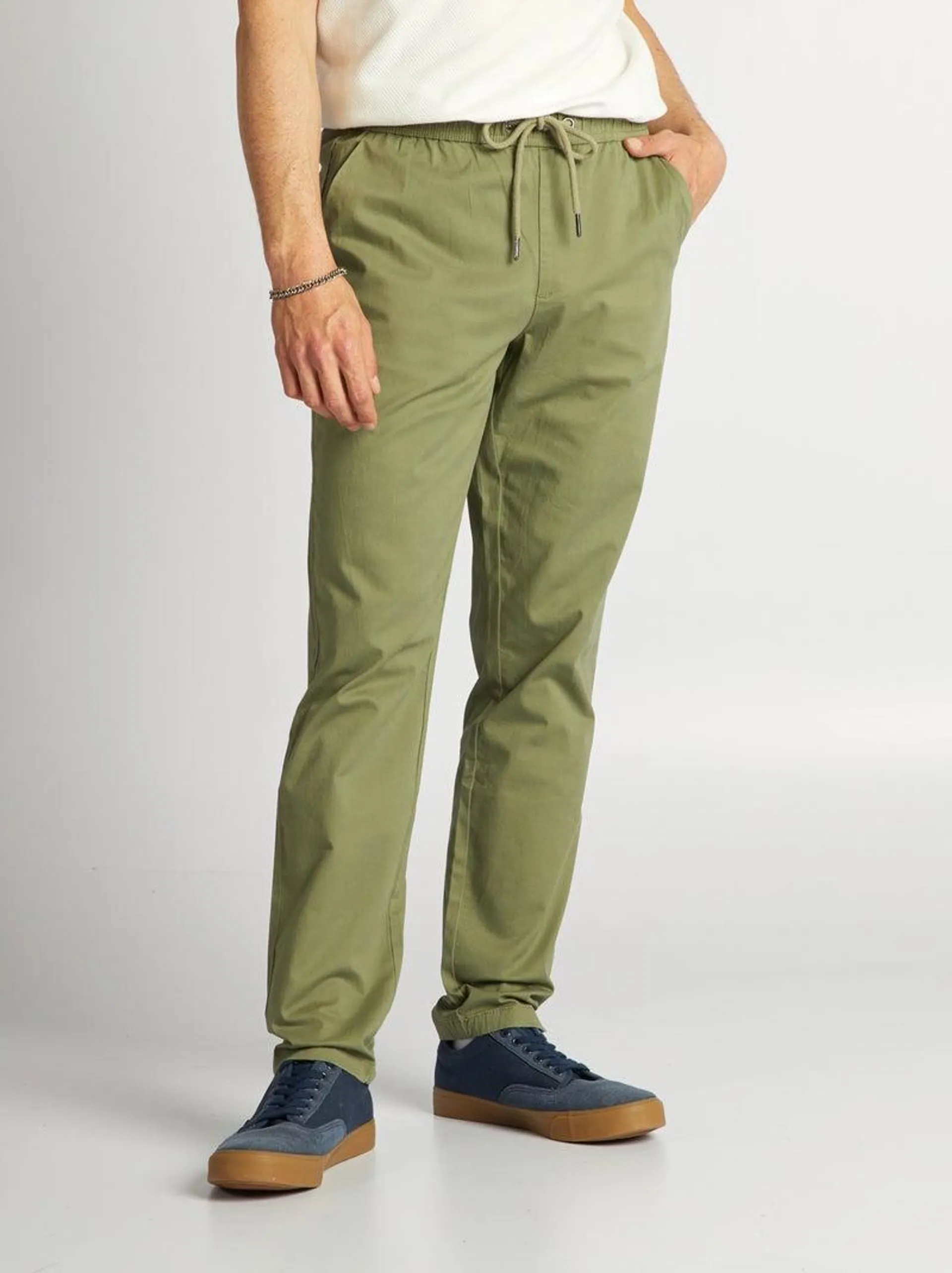 Pantaloni chino con vita elasticizzata - VERDE