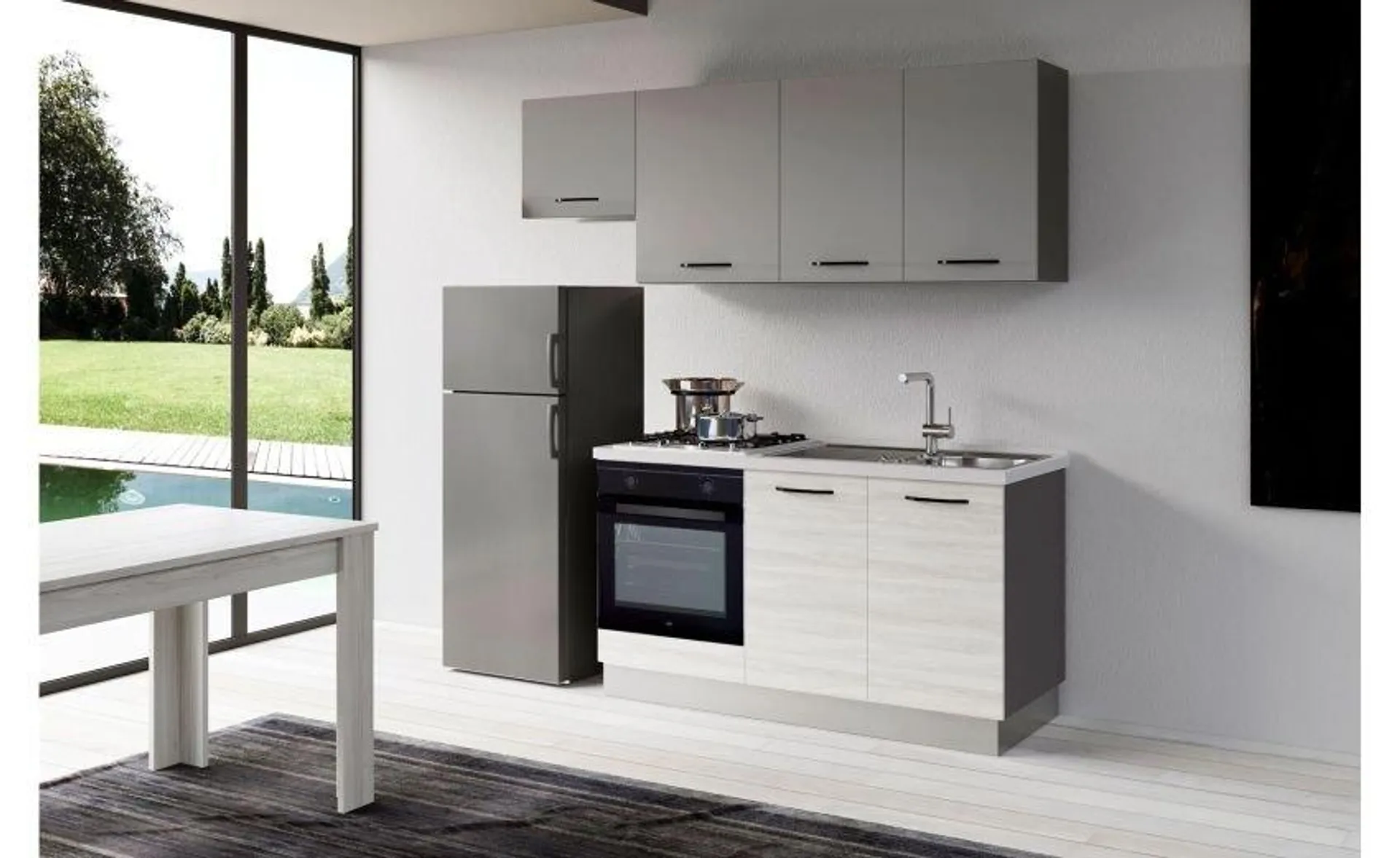 Gilda cucina 210 cm colore frassino ghiaccio e light grey