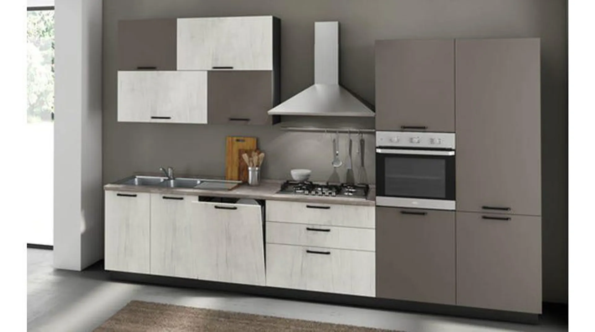 Pratika cucina 360 cm colore canyon bianco e antracite