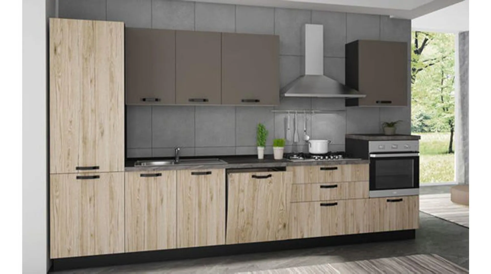 Pratika cucina 360 cm colore rovere evo e antracite